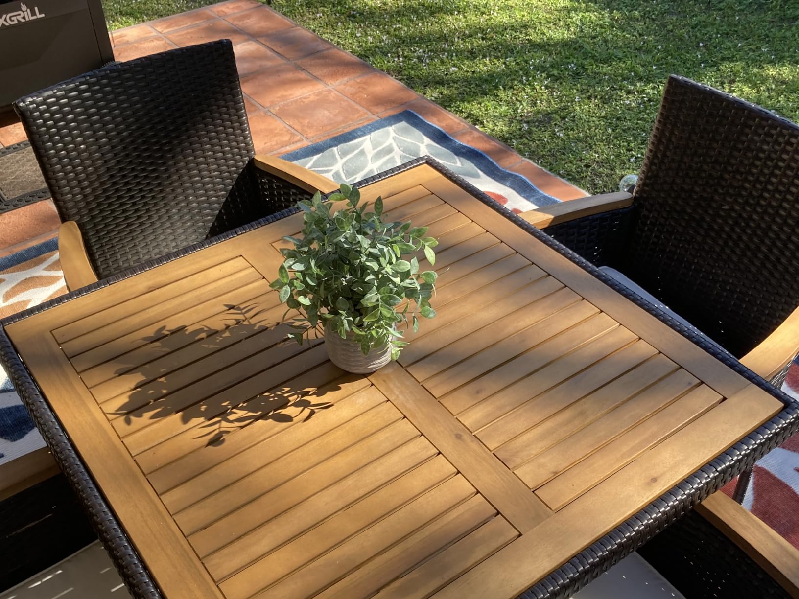 Wisteria Lane 5-Pieces Patio Dining Sets, Rattan Outdoor Table and Chairs with Acacia Wood Tabletop, Metal Patio Dining Furniture for 4 with Removable Cushions for Deck Garden Backyard, Grey - Customer Photo 1