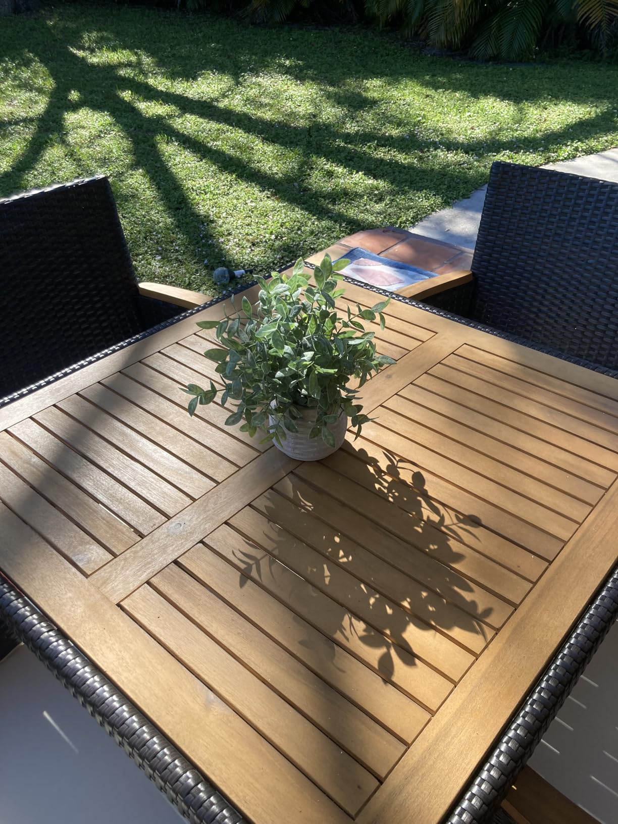 Wisteria Lane 5-Pieces Patio Dining Sets, Rattan Outdoor Table and Chairs with Acacia Wood Tabletop, Metal Patio Dining Furniture for 4 with Removable Cushions for Deck Garden Backyard, Grey - Customer Photo 2