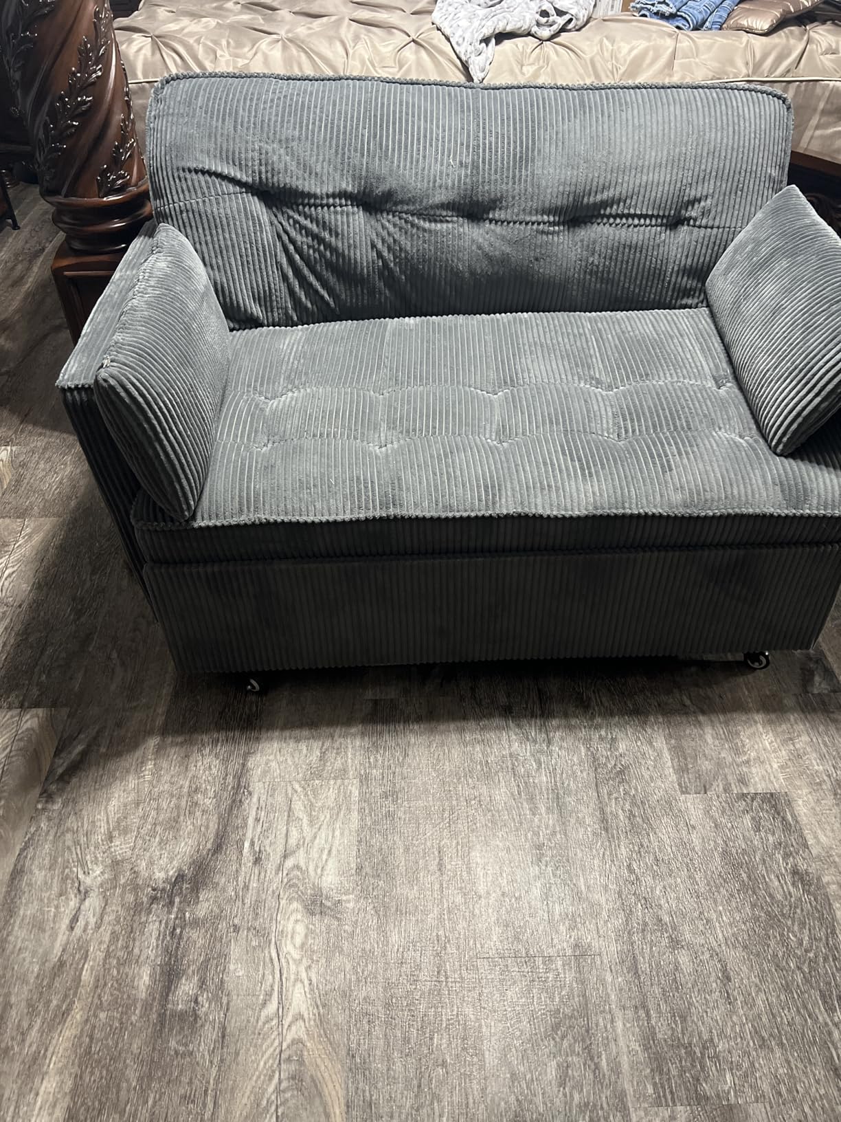 Sleeper Sofa Bed, 55'' Convertible Pull Out Couch with Small Table| USB Port | Side Pockets | Corduroy Fabric | Adjustable Backrest for Apartment, Office, Bedroom, Guest Room - Customer Photo 1