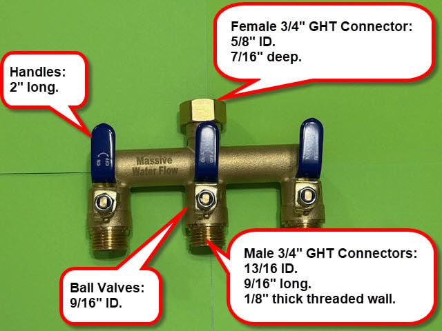 3 Way Hose Splitter, Heavy Duty Full Flow Garden Water Hose Bib Spigot Splitter, Brass Rust and Freeze Resistant Outdoor Faucet Splitter, T Adapter Connector with 3/4 - Inch GHT Thread (Green) - Customer Photo 1