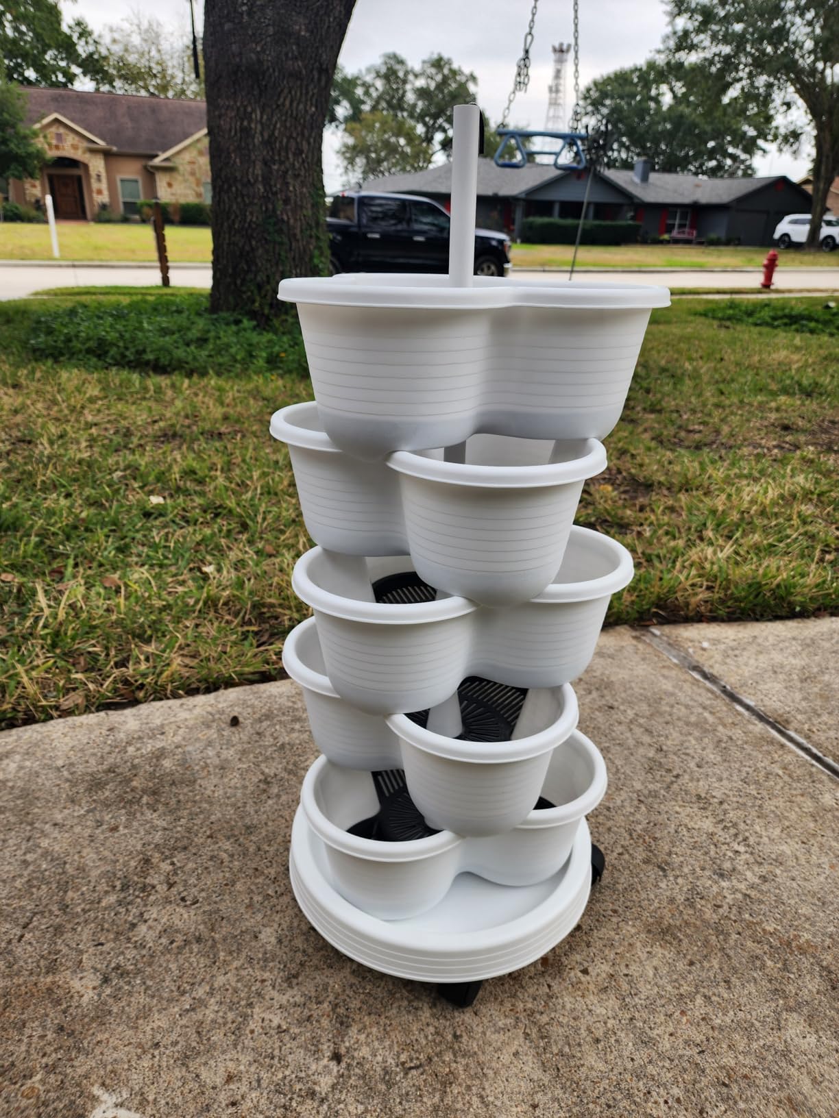 VECELO 5 Tier Vertical Garden Planter, Self Watering Stackable Planters with Wheels for Strawberries, Herbs, Flowers, Vegetables, Gray - Customer Photo 2