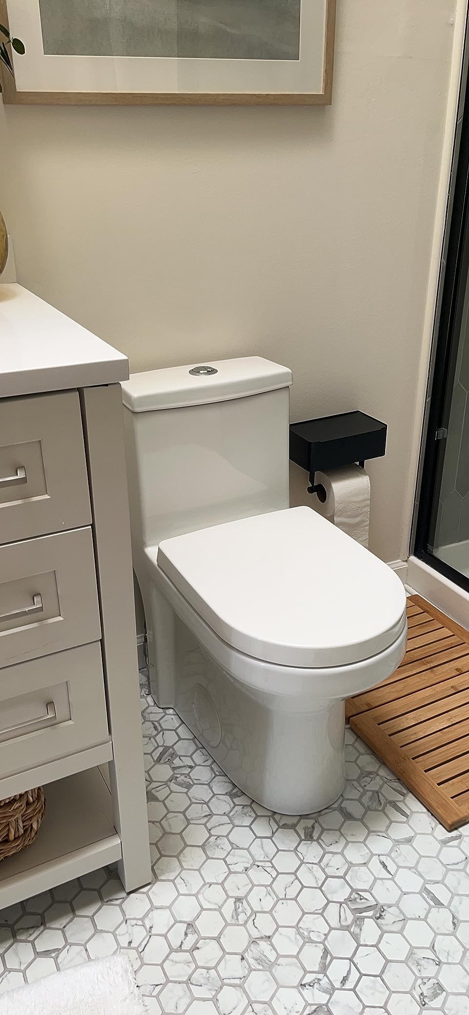 DeerValley Compact One Piece Toilet with Comfortable Seat Height Modern Standard Toilet for Small Bathroom Dual Flush 1.1/1.6 GPF Powerful & Quiet 12'' Rough-In Skirted Toilets - Customer Photo 2