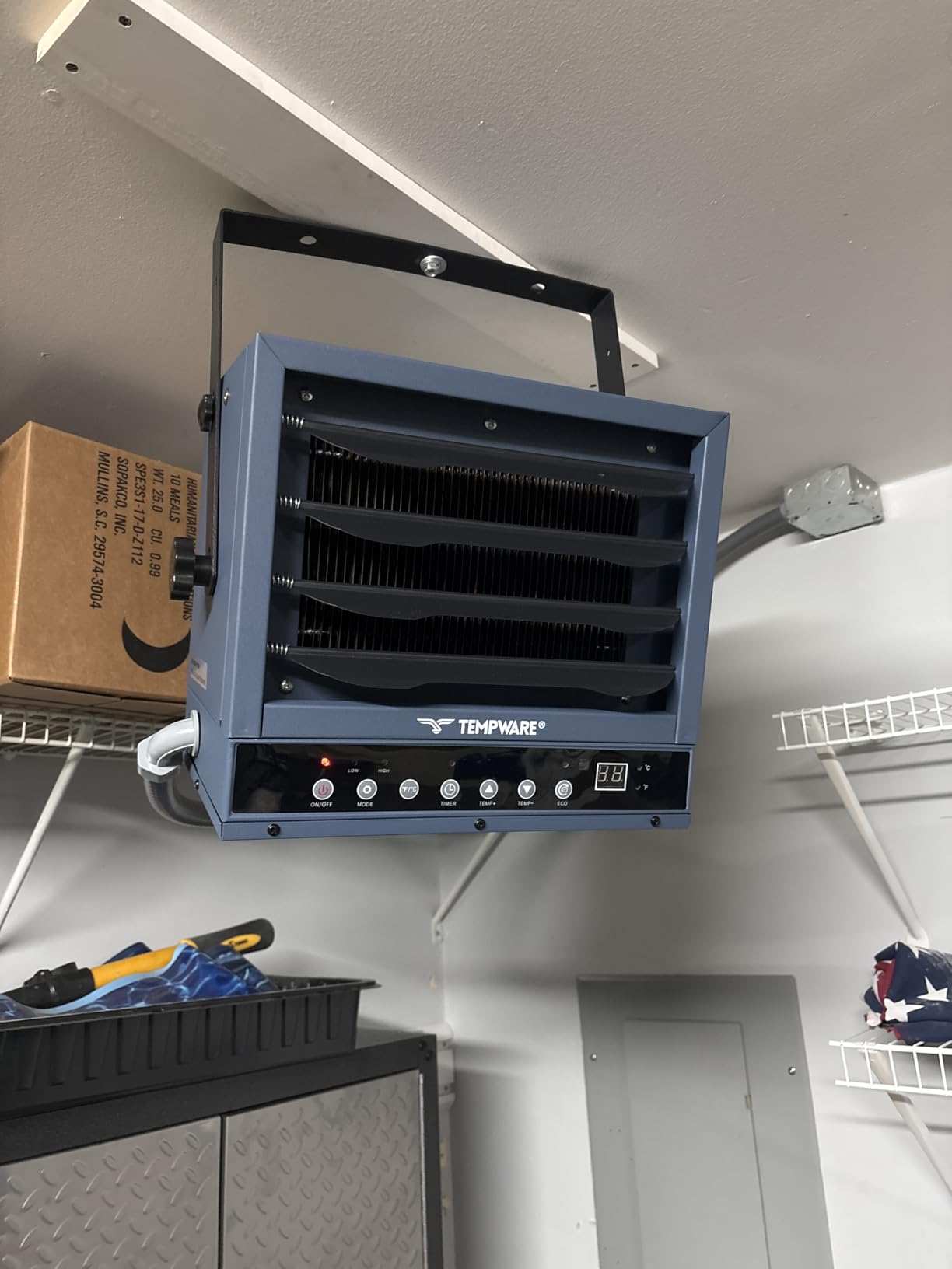 TEMPWARE 7500W Electric Garage Heater, 240V Hardwired Digital Ceiling Mount Fan-Forced Shop Heater with Full-Function Remote and 12-Hour Timer, Ideal for Workshop Warehouse Customer Review TEMPWARE 7500W Electric Garage Heater, 240V Hardwired Digital Ceiling Mount Fan-Forced Shop Heater with Full-Function Remote and 12-Hour Timer, Ideal for Workshop Warehouse - Customer Photo 1