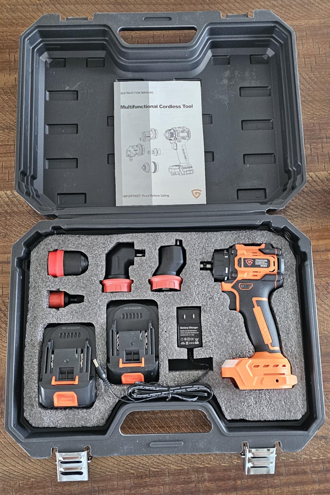 GEARLASSO 21V Brushless Cordless Drill Driver Kit, 5-in-1 Multi-Head System with 2 Batteries and Charger, Right Angle Adapter, Offset Head, 3-Jaw Chuck, Extension Head - Customer Photo 1