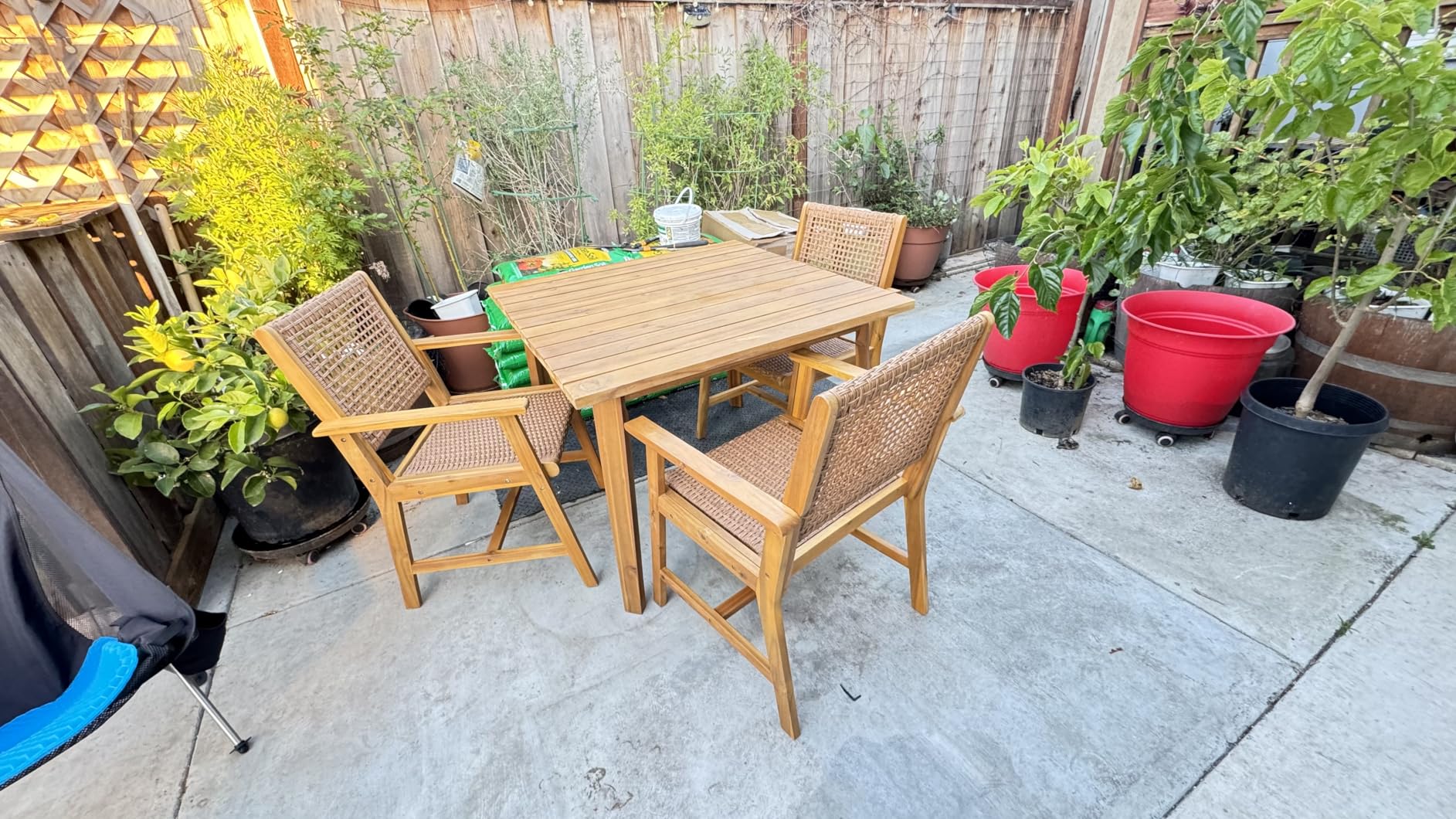 PHI VILLA 7 Pieces Acacia Wood Outdoor Dining Set for 6, Teak Large Wooden Table & Chairs with Wicker Seat and Back, Farmhouse Dining Furniture Set for Patio, Deck, Yard, Porch - Customer Photo 1