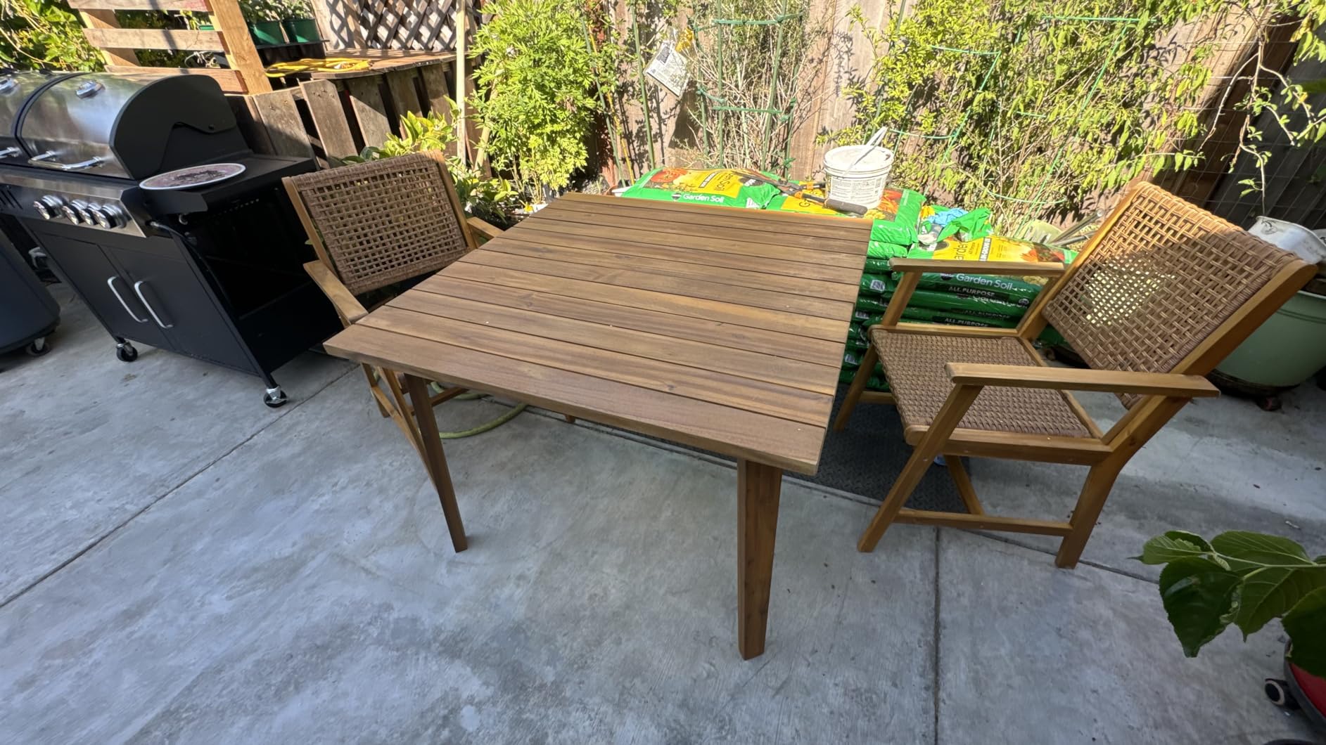 PHI VILLA 7 Pieces Acacia Wood Outdoor Dining Set for 6, Teak Large Wooden Table & Chairs with Wicker Seat and Back, Farmhouse Dining Furniture Set for Patio, Deck, Yard, Porch - Customer Photo 2