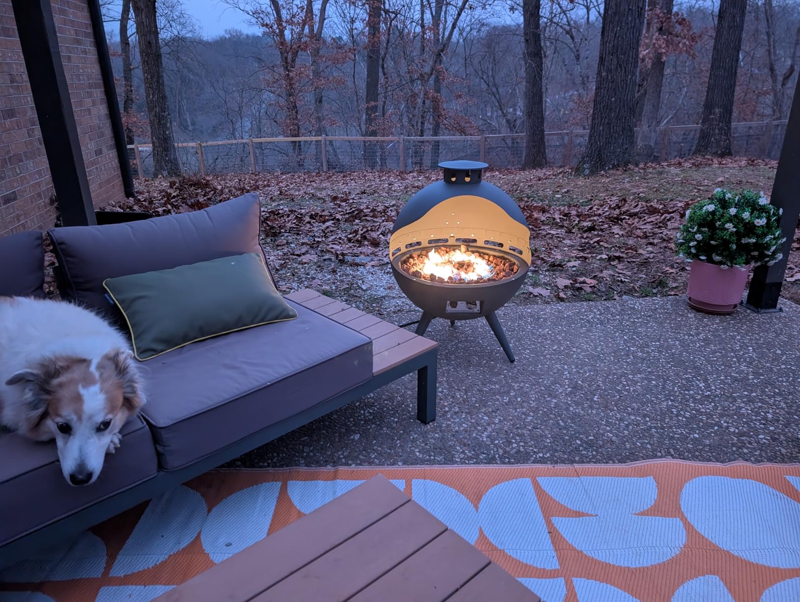 24-Inch Chimenea Outdoor Gas Fireplace, 55,000 BTU Propane Fire Pit with Lava Rocks and Rain Cover, Hemispherical 3-Legged Firepit, Gray - Customer Photo 1