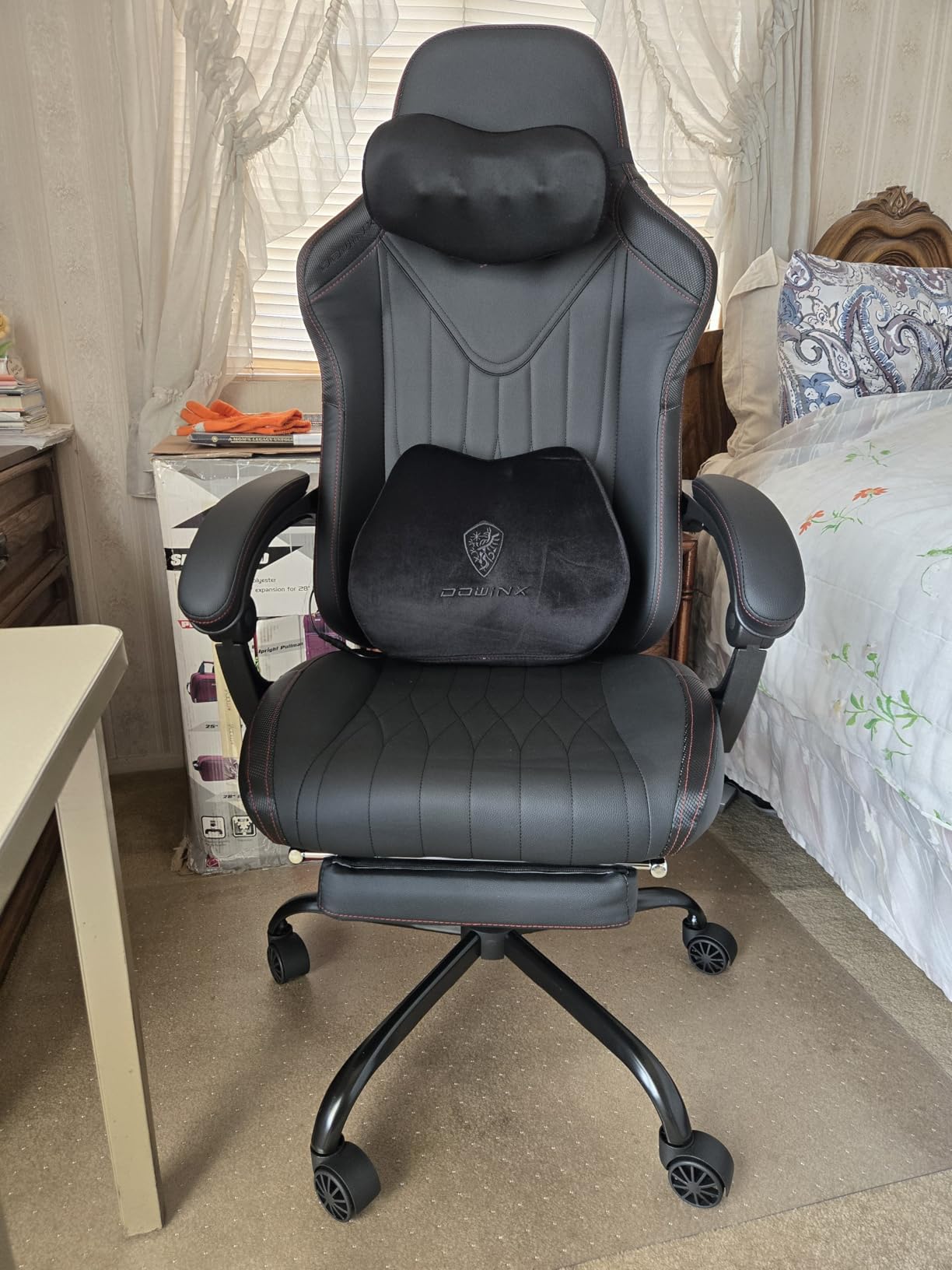 Dowinx Gaming Video Gaming Chair with Shiatsu Neck Massage and Lumbar Support for Home Office High Back Recliner Height Adjustable Ergonomic Comfy Leather Computer Desk Chair (Black) - Customer Photo 1