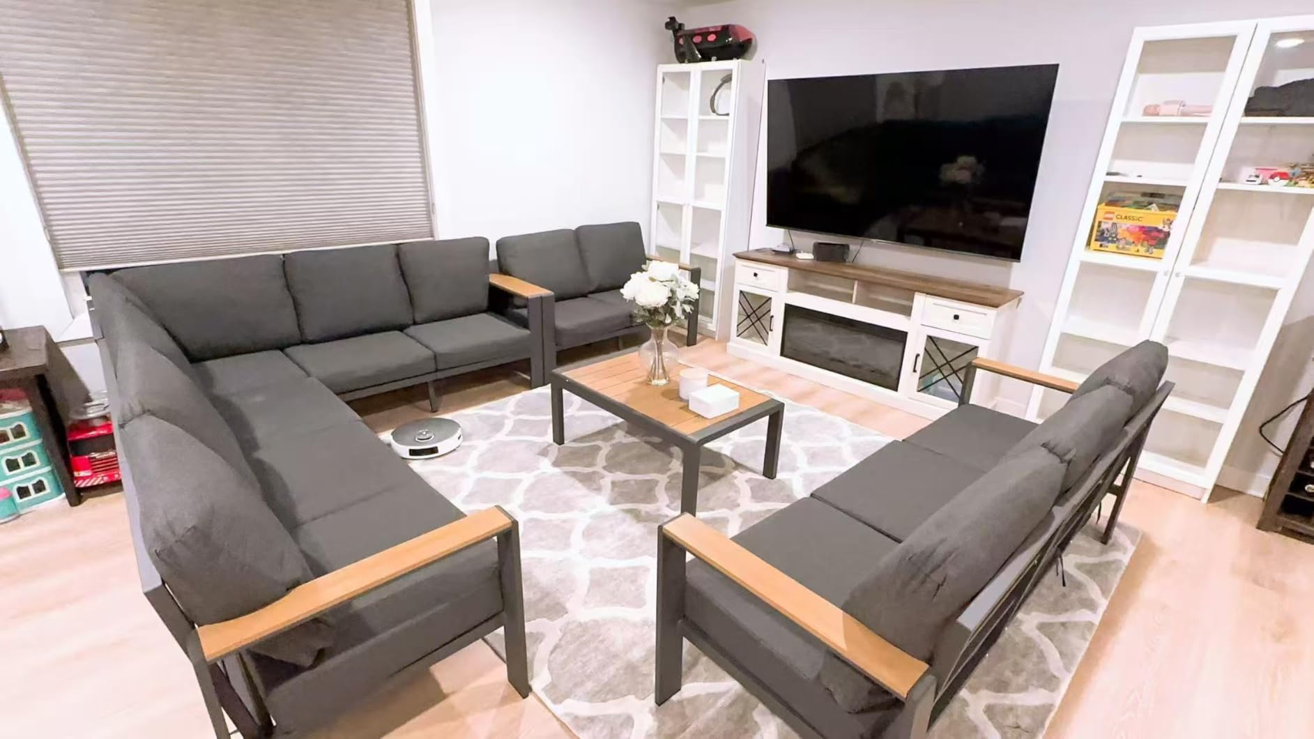 Aluminum Outdoor Patio Furniture Set 8 Seats, Outdoor Sectional Corner Sofa, Patio Conversation Set with Coffee Table & Washable Cushions, Furniture Set for Porch, Balcony, Deck, Graphite - Customer Photo 1