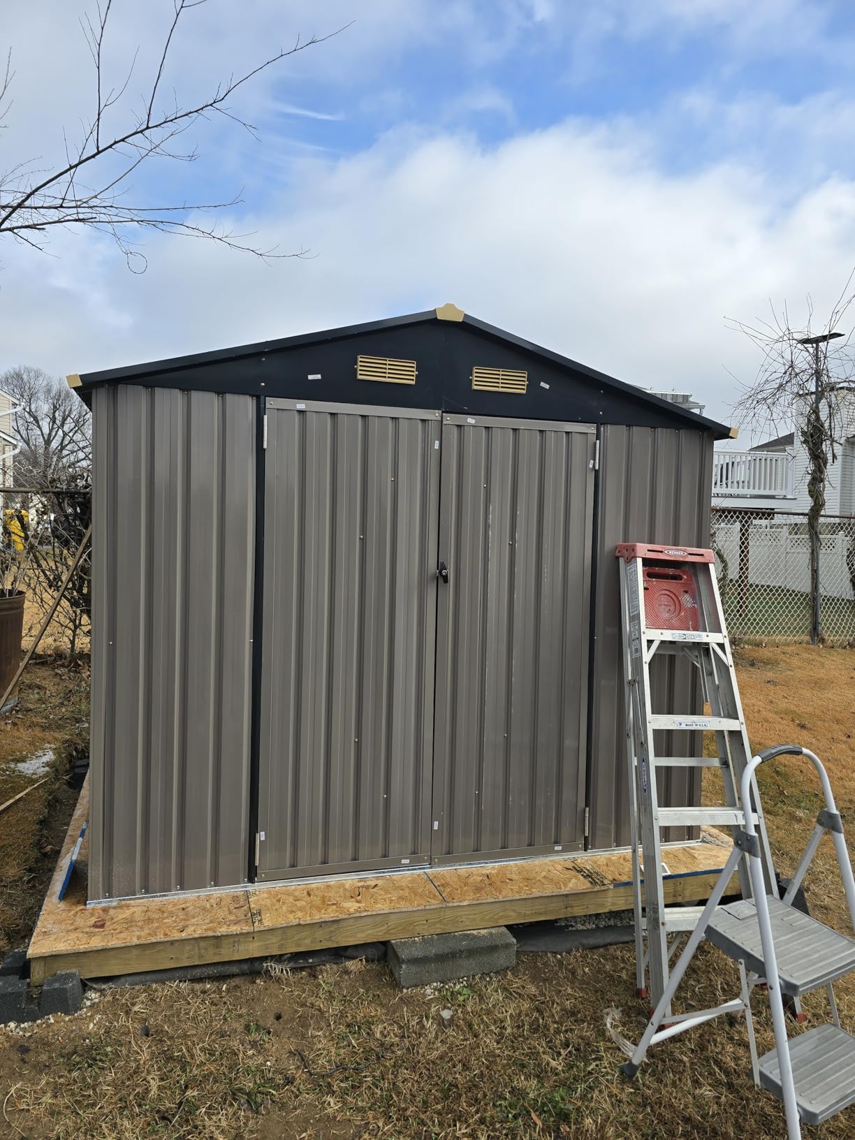 IRONCK 10x8FT Outdoor Storage Shed with Breathable Vent, Galvanized Steel Metal Tool Shed with Lockable Doors for Yard Bins/Generator/Wheelbarrow Garden Storage, Brown Customer Review IRONCK 10x8FT Outdoor Storage Shed with Breathable Vent, Galvanized Steel Metal Tool Shed with Lockable Doors for Yard Bins/Generator/Wheelbarrow Garden Storage, Brown - Customer Photo 4