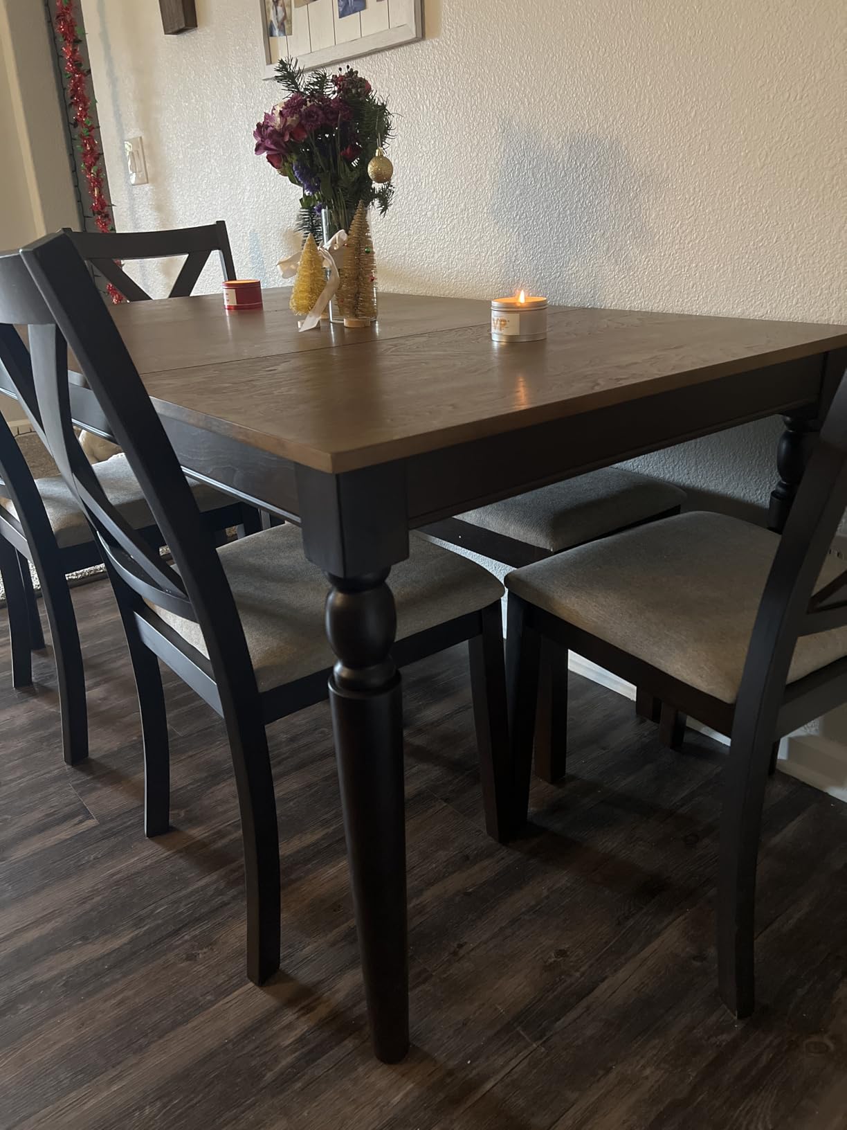 6-Piece Solid Wood Dining Table Set, Upholstered Chair w/Bench Seat, Seating for 6,60'' Farmhouse Wood Kitchen Chairs Set for Living Room, Dining Room, Kitchen, Cream White - Customer Photo 2