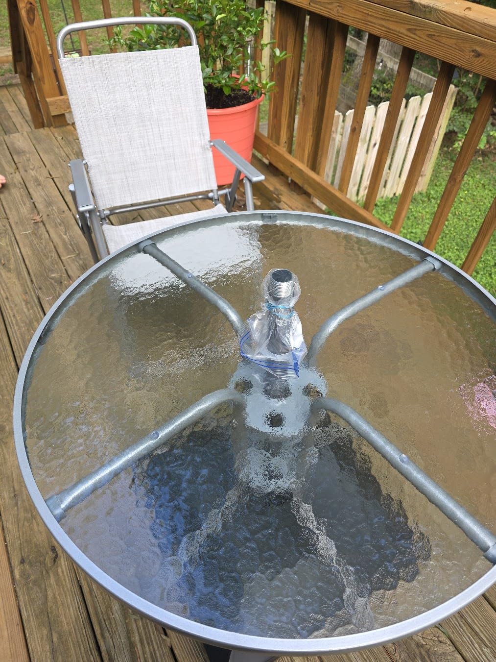 Shintenchi 6 Piece Patio Dining Set with Umbrella, Outdoor Furniture Set with 4 Folding Chairs and Tempered Glass Top Dining Table fot Lawn Backyard Garden Porch Brown and Beige - Customer Photo 2