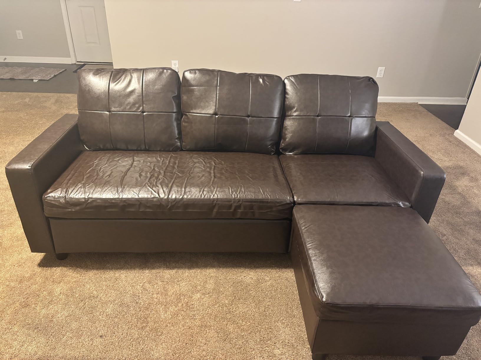 HONBAY Faux Leather Sectional Sofa, Convertible Sectional Couch L Shaped Couch Sofa for Small Space, Mid Brown - Customer Photo 1