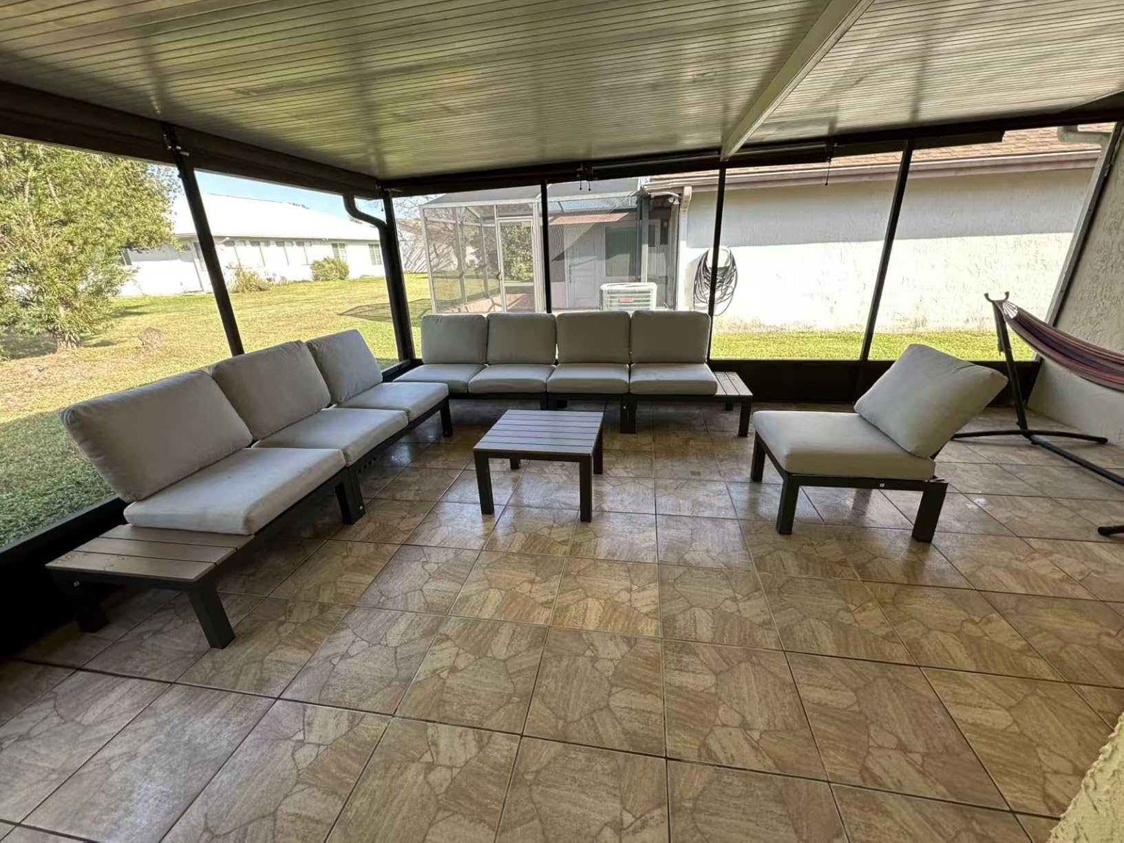 Aluminum Modular Outdoor Patio Furniture Set, 8 Seats Sectional Sofa Set with Adjustable Backrest & Thick Cushions, All-Weather L-Shaped Corner Set with Table for Garden & Yard, Graphite - Customer Photo 1