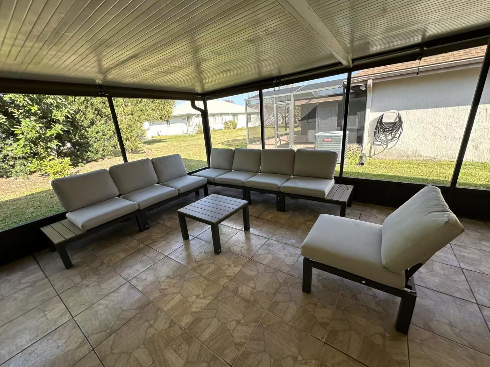 Aluminum Modular Outdoor Patio Furniture Set, 8 Seats Sectional Sofa Set with Adjustable Backrest & Thick Cushions, All-Weather L-Shaped Corner Set with Table for Garden & Yard, Graphite - Customer Photo 2