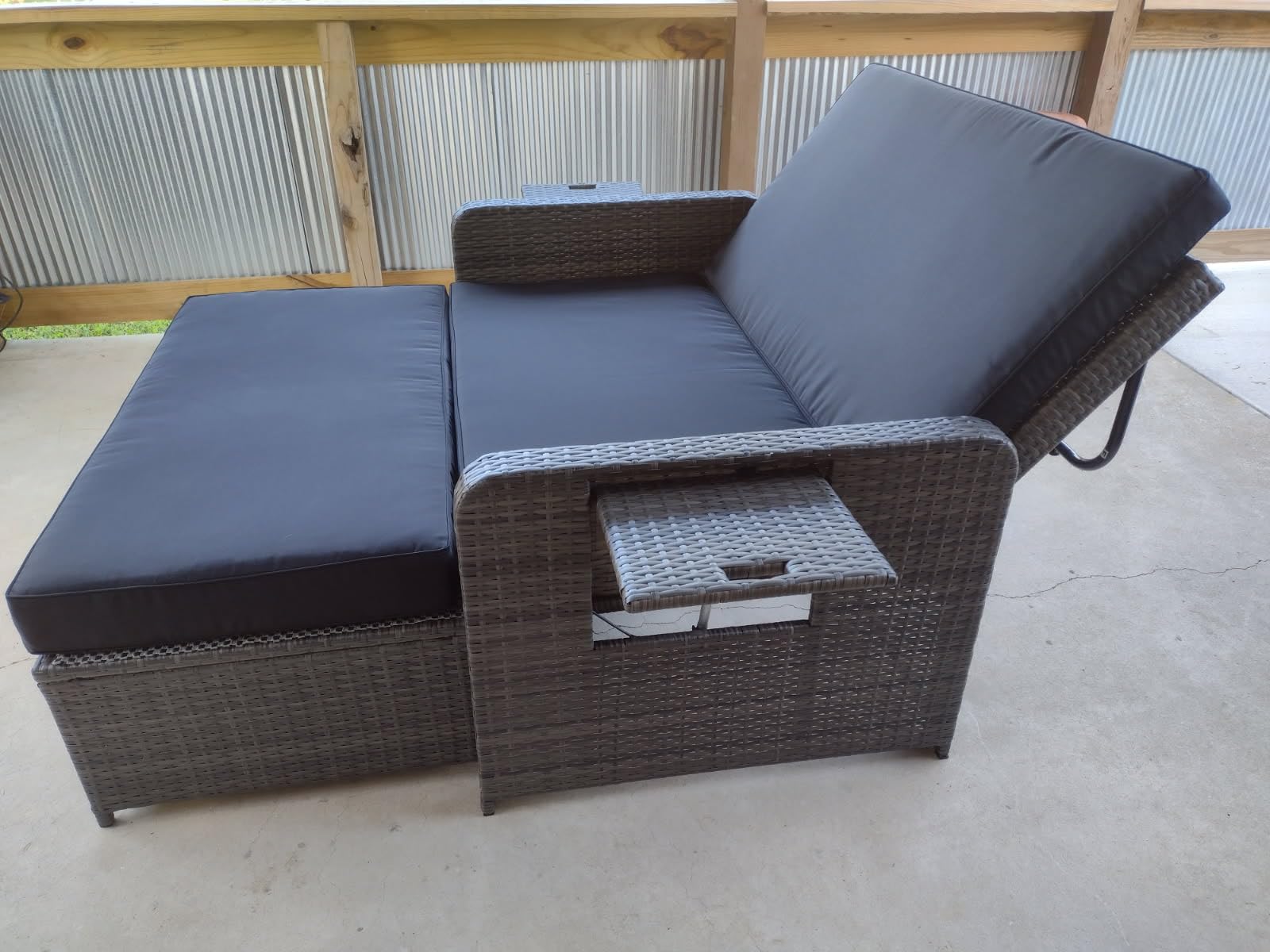 Tangkula Patio Rattan Daybed with 4-Level Adjustable Backrest, Outdoor PE Wicker Loveseat with Storage Ottoman & Folding Side Tray, Double Sunbed Lounger for Balcony, Backyard & Poolside (Grey) Customer Review Tangkula Patio Rattan Daybed with 4-Level Adjustable Backrest, Outdoor PE Wicker Loveseat with Storage Ottoman & Folding Side Tray, Double Sunbed Lounger for Balcony, Backyard & Poolside (Grey) - Customer Photo 1