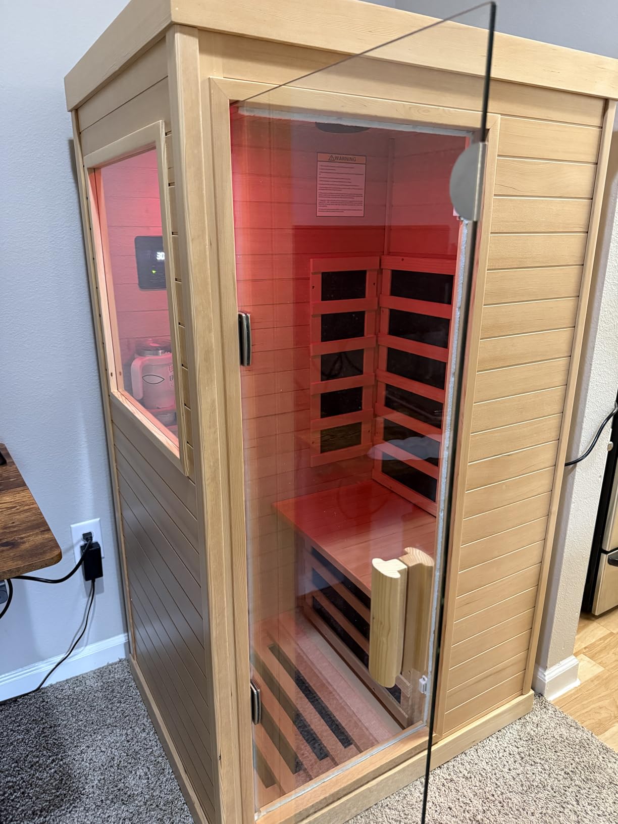 OUTEXER Sauna One Person Infrared Saunas Room Chilean Pine Wood 1050W Dry Saunas Spa with 7 Color Starry Sky Light Oxygen Bar Cup Holder 30.7x30.7x62.2inch Customer Review OUTEXER Sauna One Person Infrared Saunas Room Chilean Pine Wood 1050W Dry Saunas Spa with 7 Color Starry Sky Light Oxygen Bar Cup Holder 30.7x30.7x62.2inch - Customer Photo 1