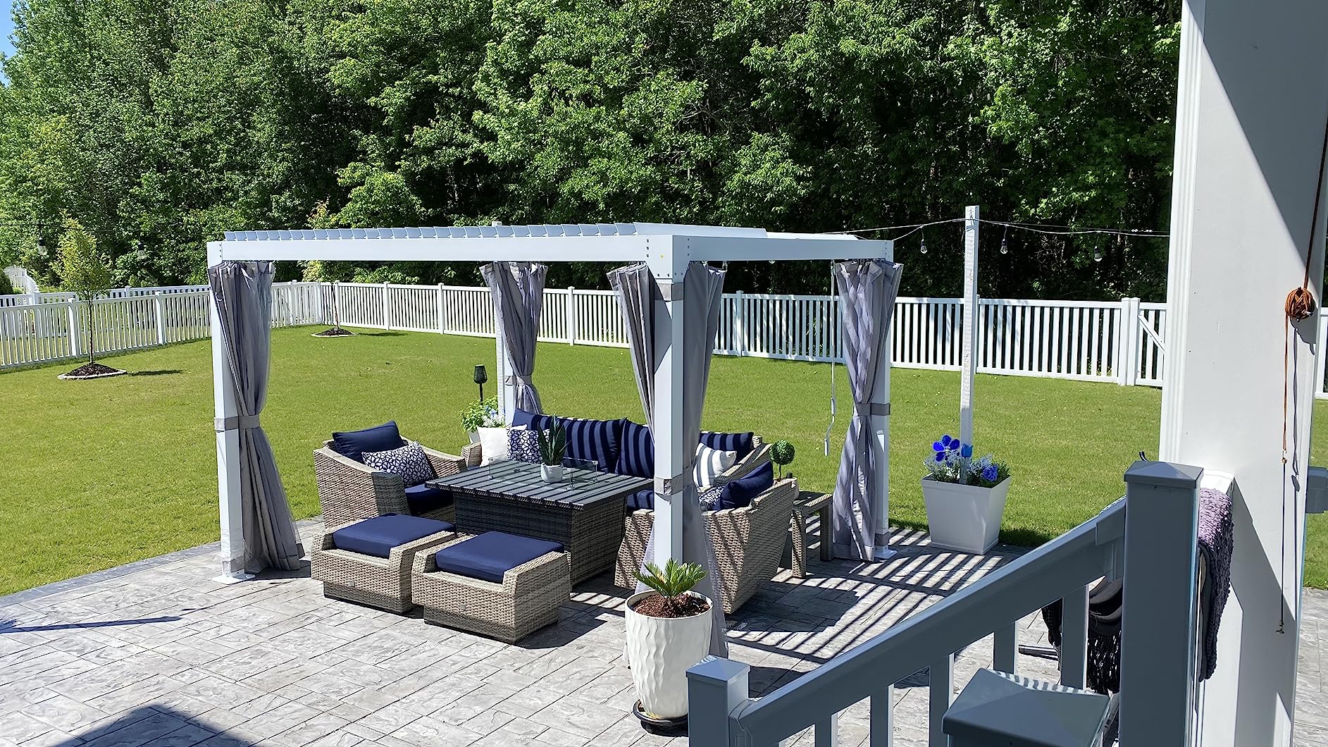 MELLCOM Motorized Louvered Pergola 10x20, Solar and Electric Powered with LED and 6 Side Screens, Aluminum Adjustable Louvered Roof for Outdoor Shelter, Weatherproof, White - Customer Photo 1