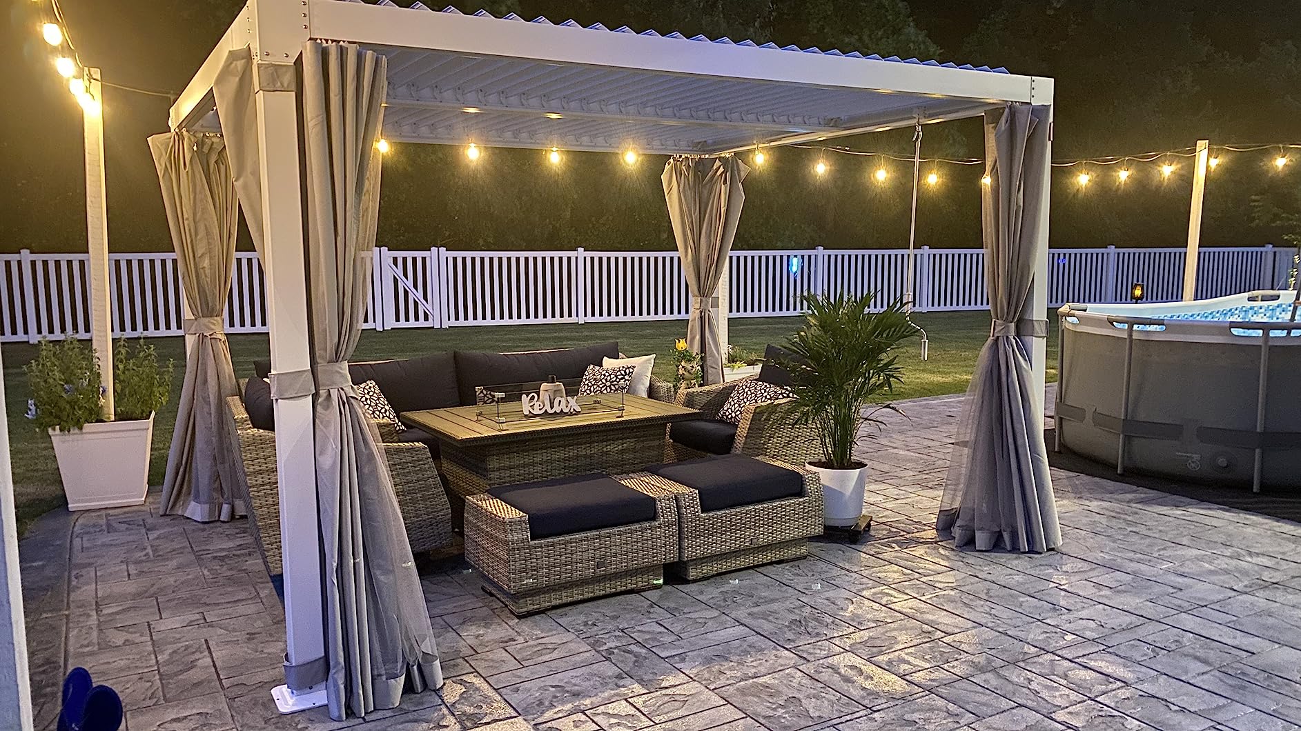 MELLCOM Motorized Louvered Pergola 10x20, Solar and Electric Powered with LED and 6 Side Screens, Aluminum Adjustable Louvered Roof for Outdoor Shelter, Weatherproof, White - Customer Photo 2