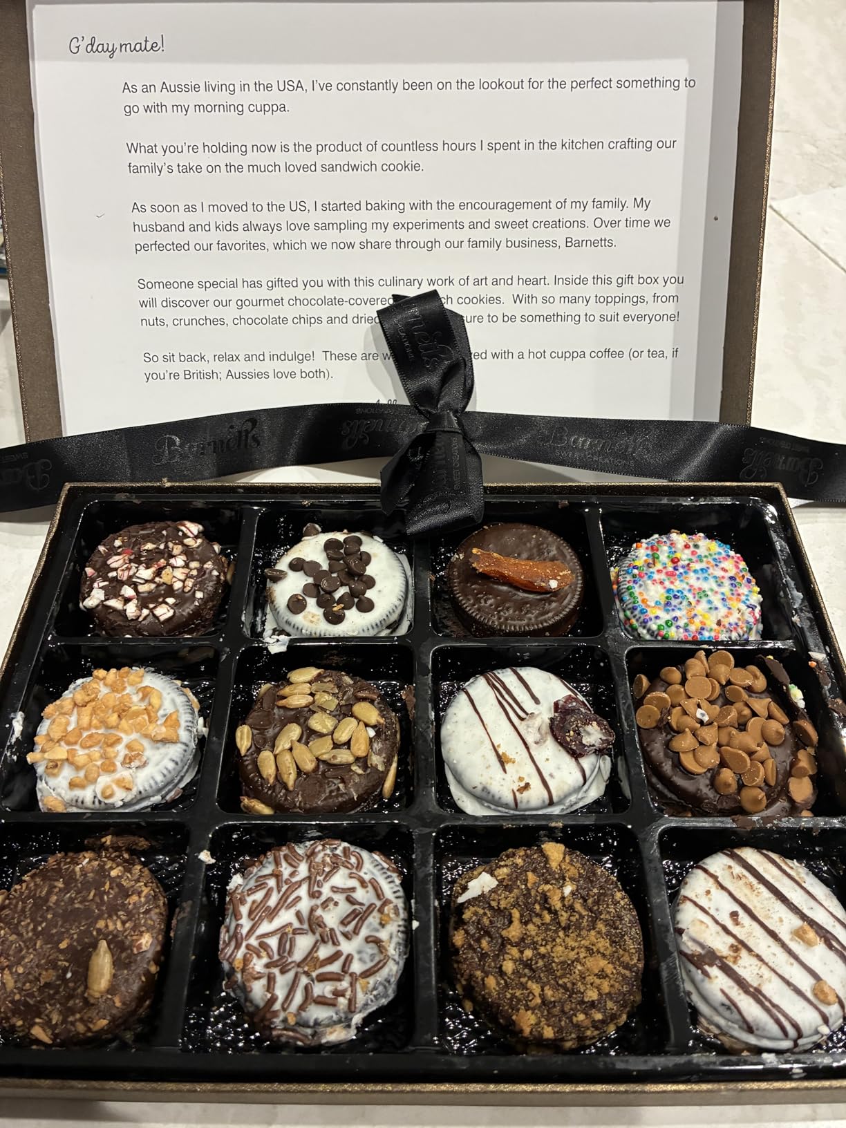 Barnetts Valentines Day Gift Basket, 12 Chocolate Covered Cookies, Gourmet Candy Box Baskets for Valentine Girlfriend, Boyfriend, Prime Food Delivery, Gifts for Him, Her, Wife, Husband, Women, Men - Customer Photo 1