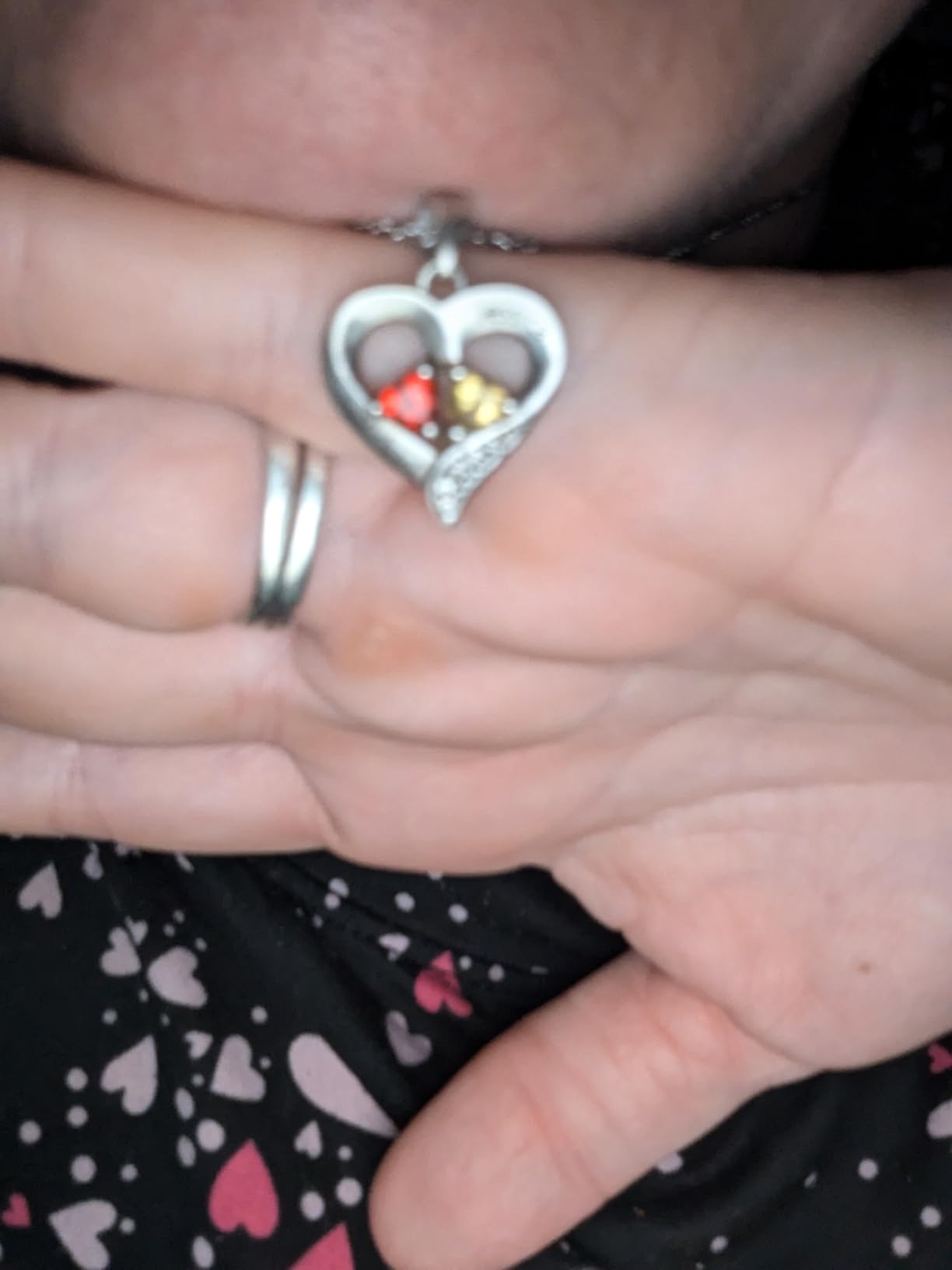 Sterling Silver Personalized 2 Names Necklace with 2 Heart Simulated Birthstone Couple Pendant Necklace for Women Customer Review Sterling Silver Personalized 2 Names Necklace with 2 Heart Simulated Birthstone Couple Pendant Necklace for Women - Customer Photo 2