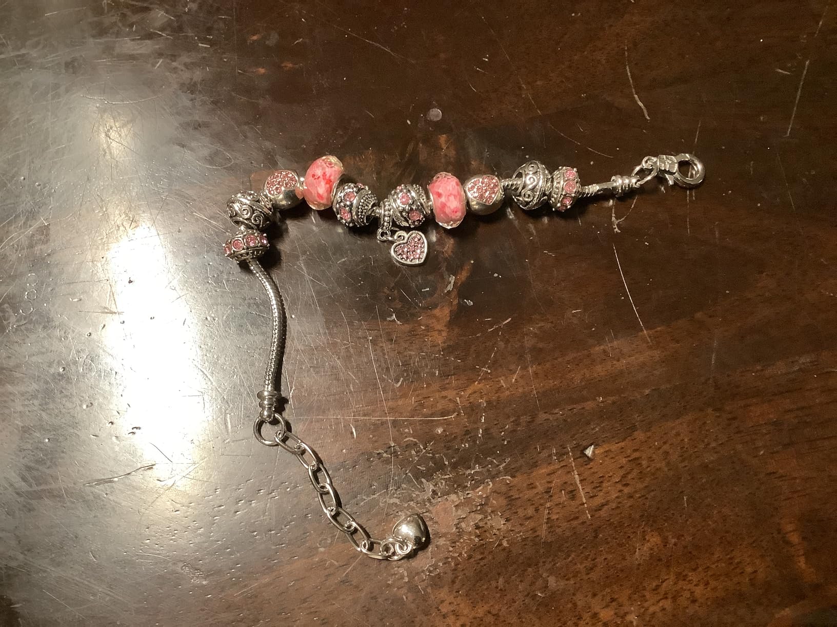 Capital Charms Pink Hearts Silver Plated Charm Bracelet Set, Jewelry Gifts with Beads, Charms, and Adjustable Snake Chain, Fits 7.5