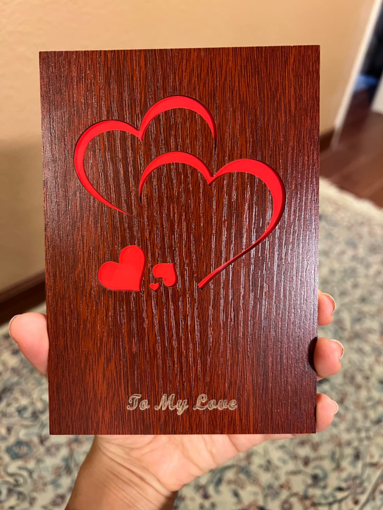 Creawoo Handmade Walnut Wood Love Greeting Card with Unique Gift Card Box The Best Valentine's Day, Anniversary Birthday Gift Idea Card for Her, Him, Wife, Husband - Customer Photo 1