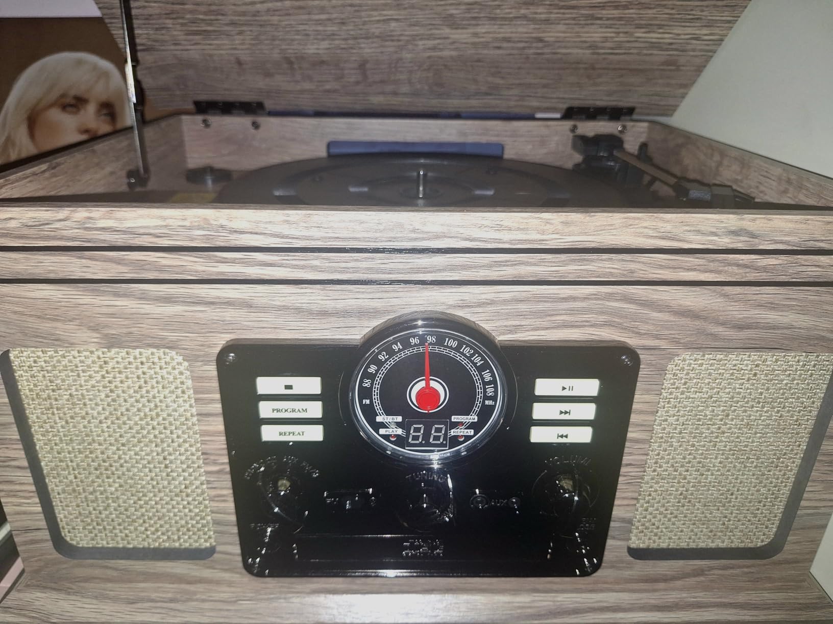 Victrola The Quincy 6-in-1 Bluetooth Record Player & Multimedia Center with Built-in Speakers - 3-Speed Turntable, CD & Cassette Player, AM/FM Radio, Wireless Music Streaming (Farmhouse Shiplap Grey) customer photo 2