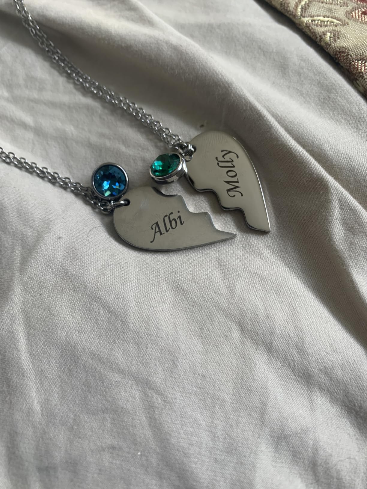 Valyria Stainless Steel Personalized Key Heart Puzzle Necklace Set with Birthstones - Custom Made with Any Name Customer Review Valyria Stainless Steel Personalized Key Heart Puzzle Necklace Set with Birthstones - Custom Made with Any Name - Customer Photo 3