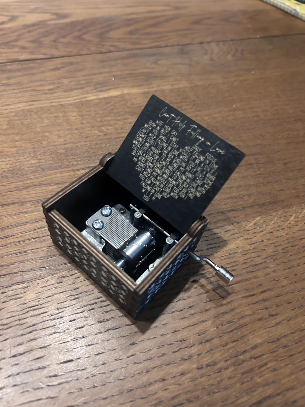 Can't Help Falling in Love Wood Music Box, Antique Engraved Musical Boxes Case for Love One Wooden Music Box - Gifts for Lover, Boyfriend, Girlfriend, Husband, Wife (Black) - Customer Photo 3