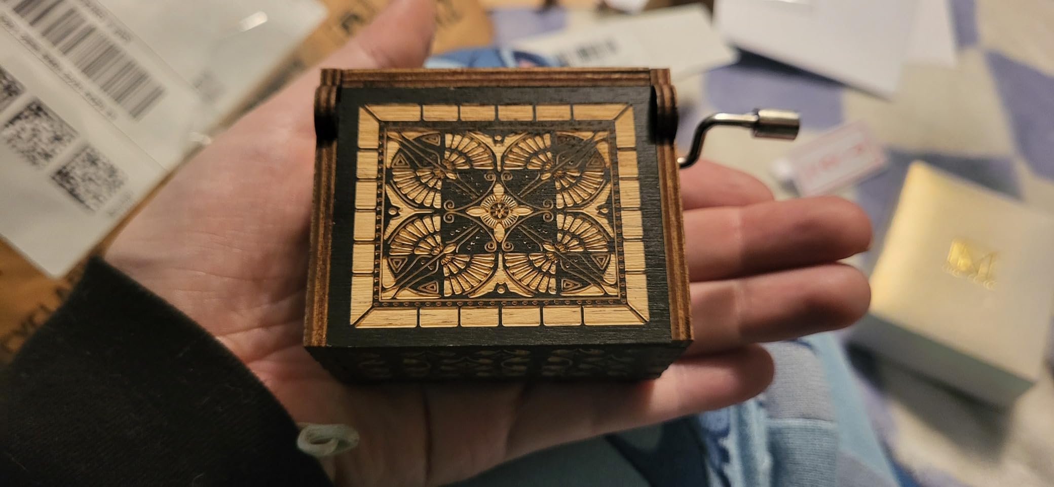 Can't Help Falling in Love Wood Music Box, Antique Engraved Musical Boxes Case for Love One Wooden Music Box - Gifts for Lover, Boyfriend, Girlfriend, Husband, Wife (Black) - Customer Photo 4