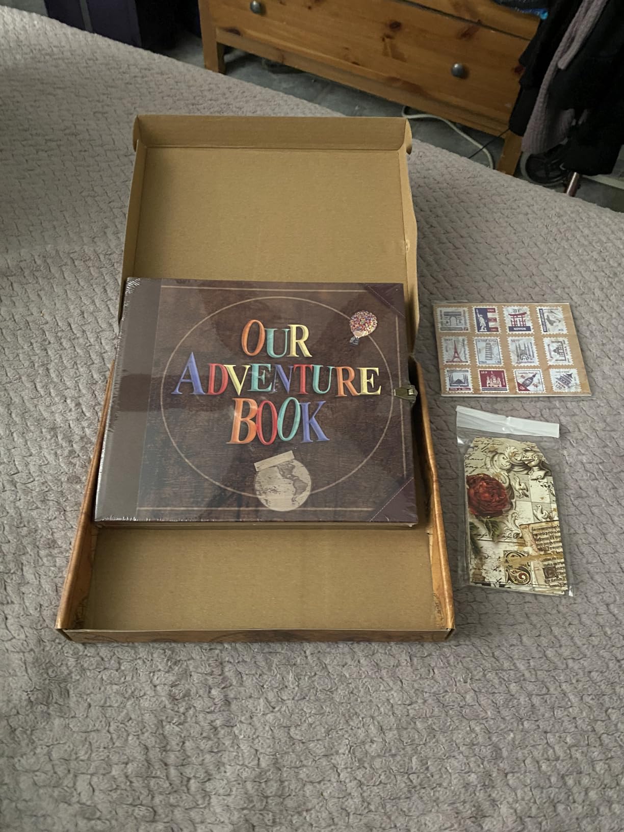 JIMBON Our Adventure Book Scrapbook Photo Album Retro Style Embossed Letter Cover Travel Diary Journal Scrap Book Kit For Couples,Memory Book For Anniversary Wedding - Customer Photo 3