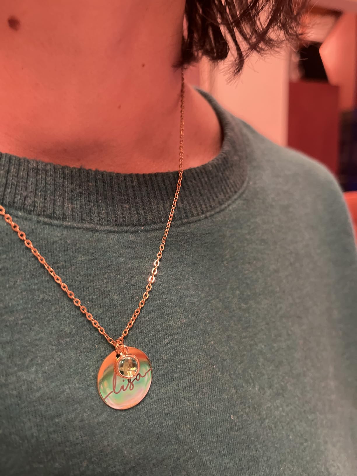 MignonandMignon Birthstone Name Necklace Personalized Gifts for Women Jewelry for Mom Gold Plated Pendant Charm, Custom Grandma Birthday Valentines Day Gifts -CN-BS-SH - Customer Photo 1