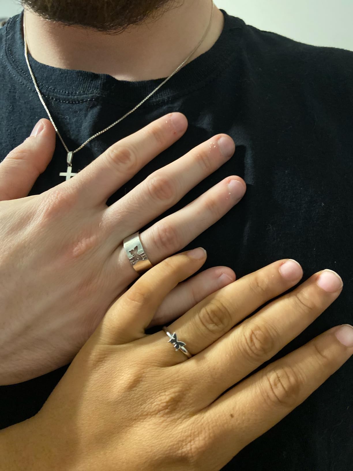 MILACOLATO Matching Rings for Couples 925 Sterling Silver Matching Heart Promise Rings I Love You Engagement Wedding Ring Sets for Him and Her Adjustable Butterfly Matching Rings Valentines Day Gifts - Customer Photo 1