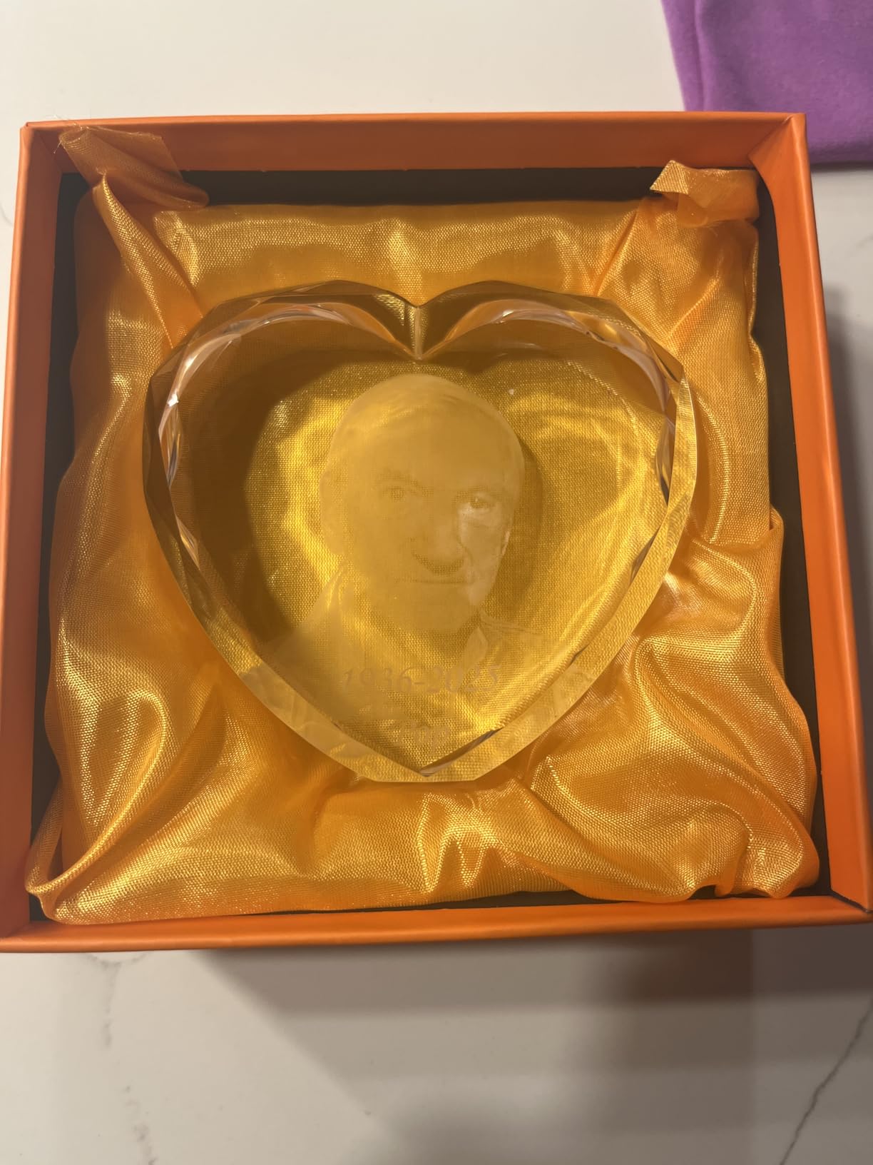 3D Crystal Photo, Valentines Day Personalized Gifts for Her, Women, Mom, Girlfriend, Custom Laser Engraved Glass Picture, Customized Anniversary Memorial Couple Gifts, Heart S - Customer Photo 2