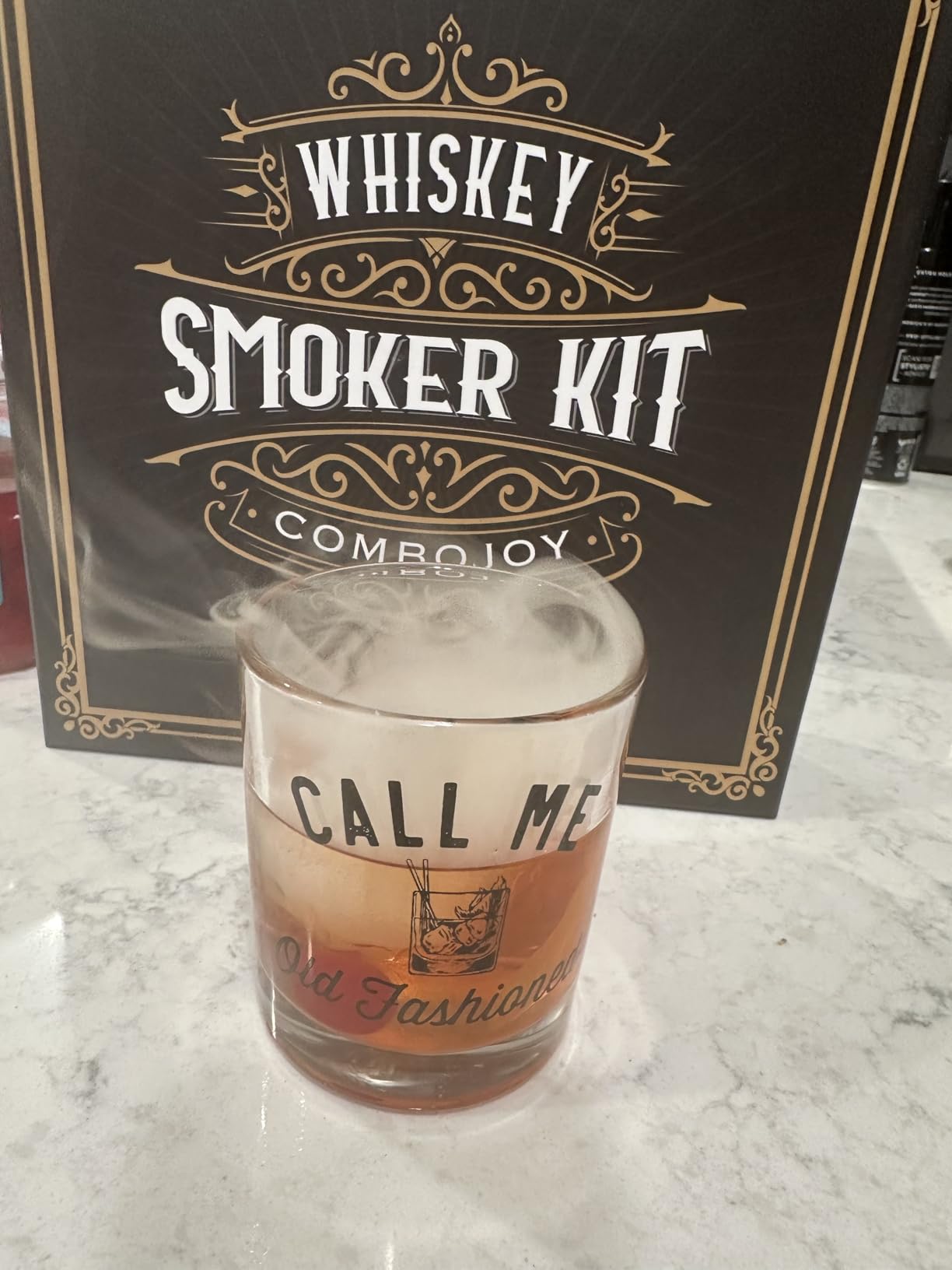 Whiskey Smoker Kit with Torch - 6 Flavors Wood Chips, 2 Glasses, 2 Ice Ball Molds - Cocktail Smoker Infuser Kit, Old Fashioned Drink Smoker Kit, Birthday Bourbon Whiskey Gifts for Men,Dad(NO Butane) - Customer Photo 1