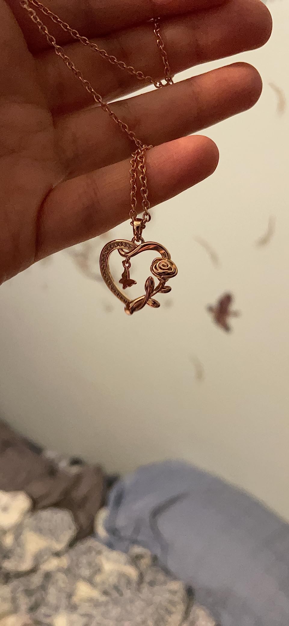 Heart Necklace for Women Sterling Silver/14k Gold Plated/Rose Gold CZ Romantic Rose and Butterfly Jewelry for women Birthday Valentine's Day Gift for Girls - Customer Photo 2