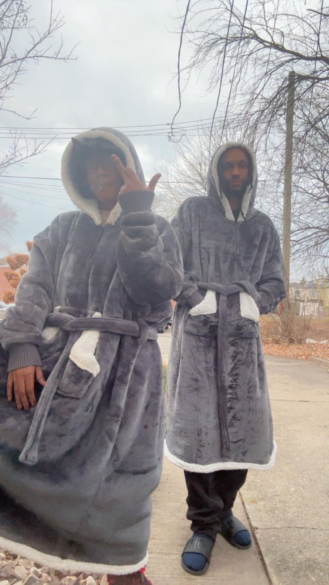 Touchat Wearable Blanket Hoodie, Oversized Sherpa Fleece Sweatshirt Blanket with Giant Hood Pocket and Sleeves for Adult, Warm & Cozy Grey Blanket Gifts for Women - Customer Photo 2