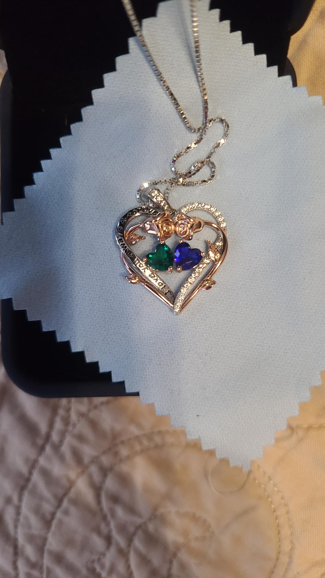 Iefil Valentines Gifts for Her Wife Women - Rose Heart Double Birthstone Necklace Gift for Wife Girlfriend Her Women, Birthstone Jewelry Gemstone Birthday Gifts for Mom Grandma Her - Customer Photo 1