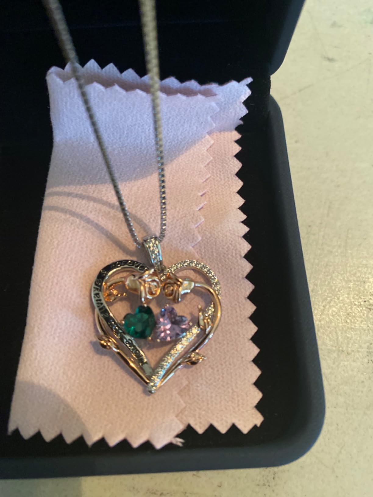 Iefil Valentines Gifts for Her Wife Women - Rose Heart Double Birthstone Necklace Gift for Wife Girlfriend Her Women, Birthstone Jewelry Gemstone Birthday Gifts for Mom Grandma Her - Customer Photo 2