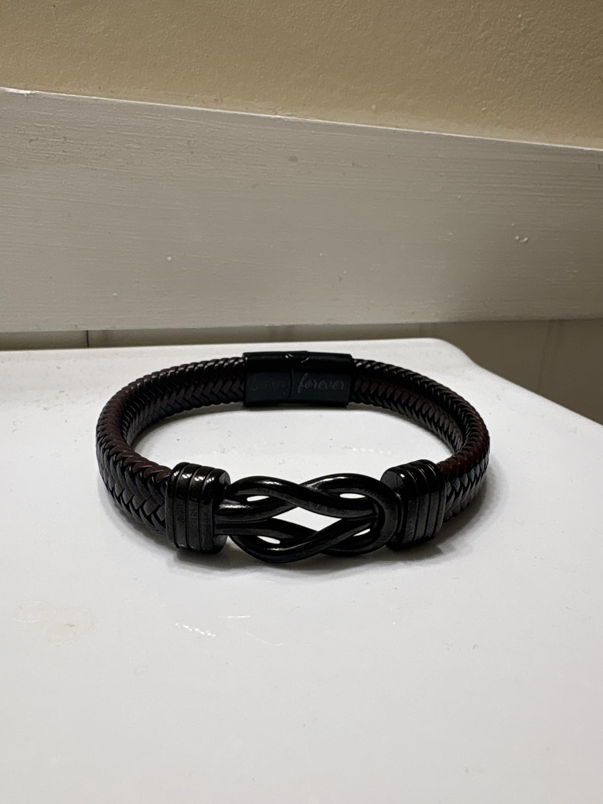 Knotted Bracelet Gifts for Men Brown Braided Leather Stainless Steel Infinity Bracelets Lettering Love You Forever Gifts for Son Grandson Husband Boyfriend Brother Always Linked Together - Customer Photo 1