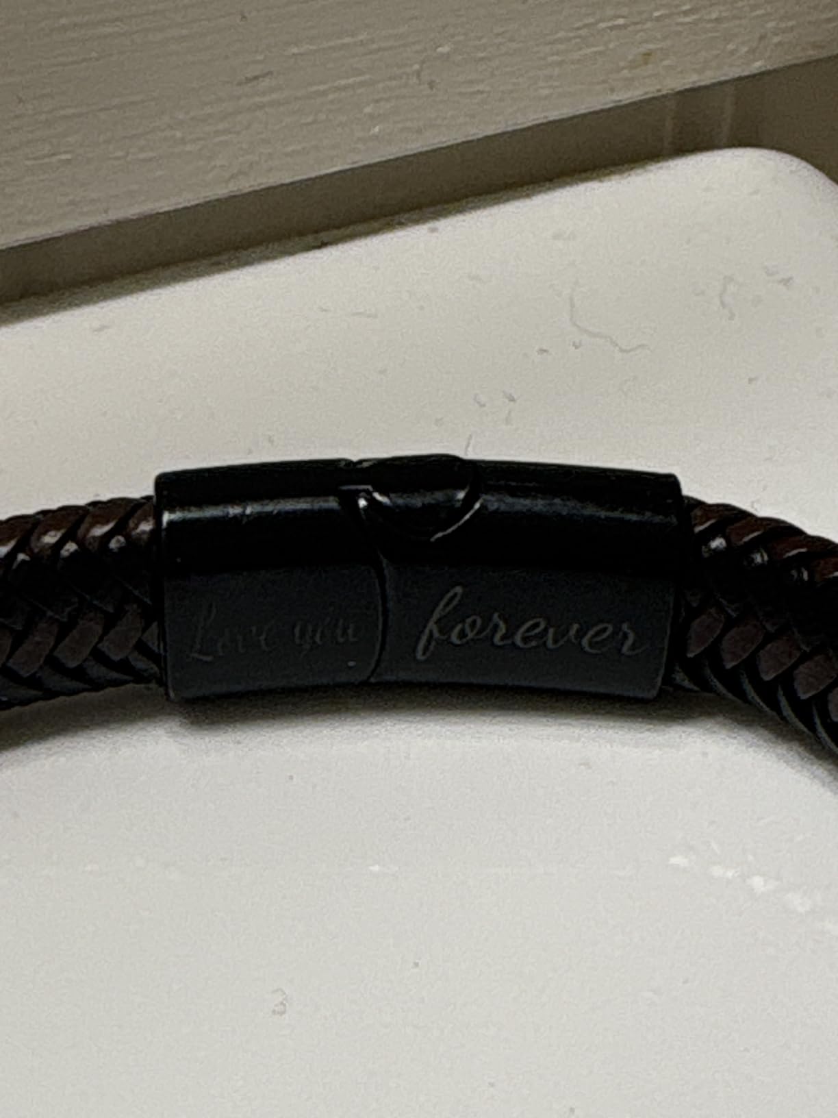 𝗞𝗻𝗼𝘁 𝗕𝗿𝗮𝗰𝗲𝗹𝗲𝘁 𝗚𝗶𝗳𝘁𝘀 𝗳𝗼𝗿 𝗠𝗲𝗻 Brown Braided Leather Stainless Steel Infinity Bracelets Lettering Love You Forever Gifts for Son Grandson Husband Boyfriend Brother Always Linked Together - Customer Photo 2