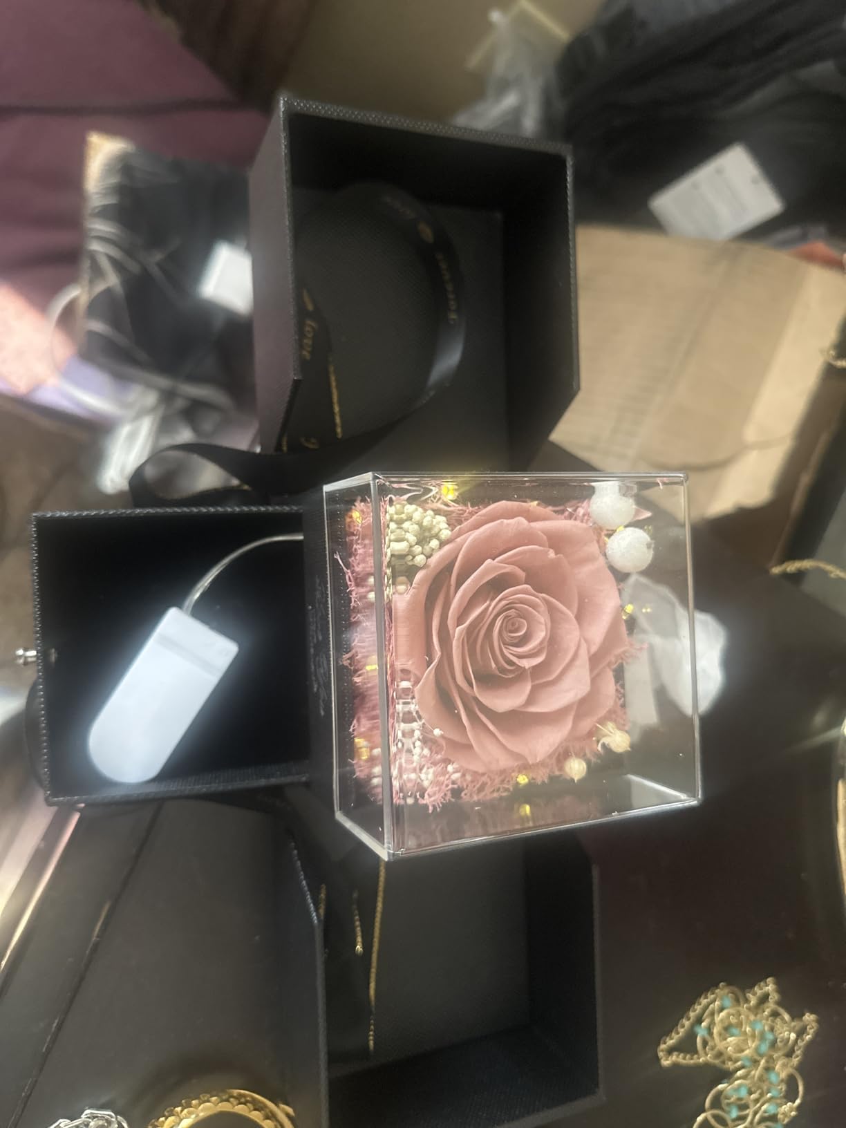 Preserved Red Real Rose with Heart I Love You Necklace -Eternal Flowers Rose Valentines Day Gifts for Her Wife Girlfriend Women Mom Grandma on Valentines Mothers Day Christmas Anniversary Romantic-Red - Customer Photo 1