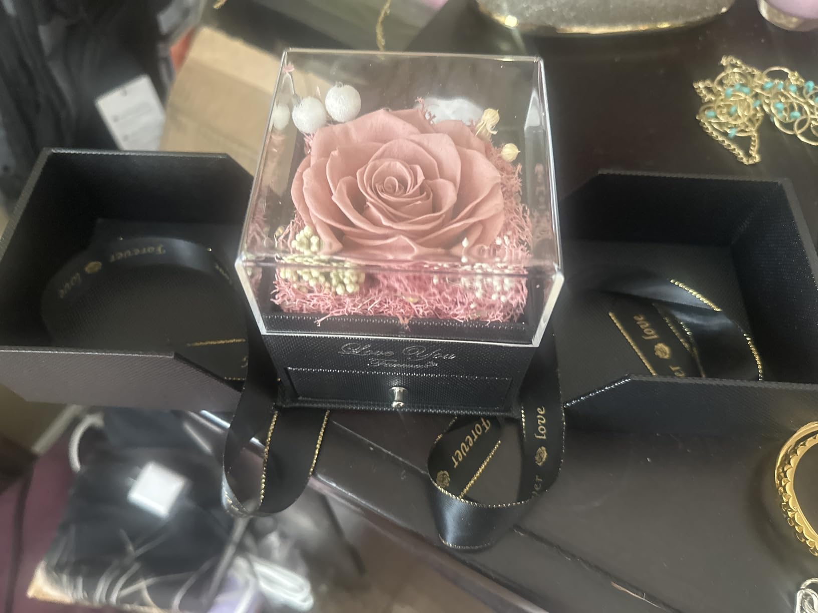 Preserved Red Real Rose with Heart I Love You Necklace -Eternal Flowers Rose Valentines Day Gifts for Her Wife Girlfriend Women Mom Grandma on Valentines Mothers Day Christmas Anniversary Romantic-Red - Customer Photo 2