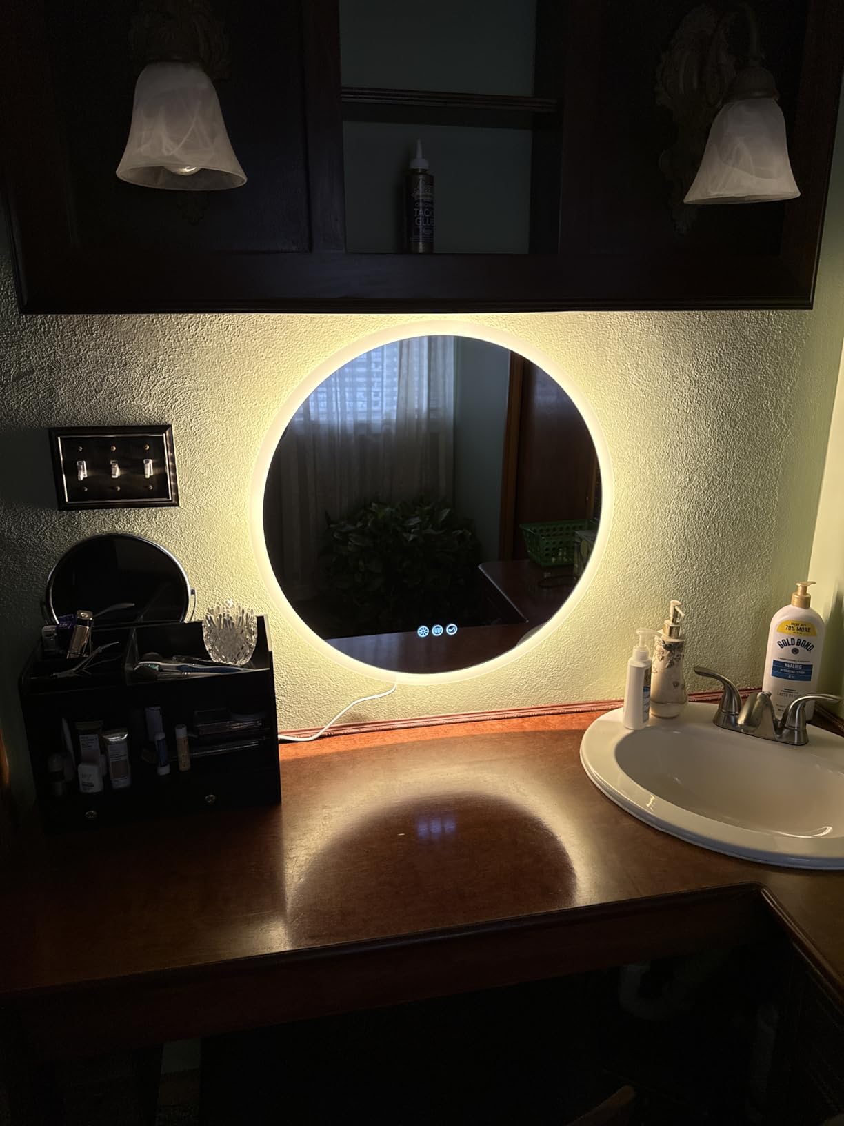 S·BAGNO 32'' Round Led Bathroom Mirror with Lights, Backlit and Front Lighted, Wall-Mounted Vanity Mirror 3000K/4000K/6500K, Inside Bluetooth Speaker Anti-Fog Dimmable Smart Mirror customer photo 1