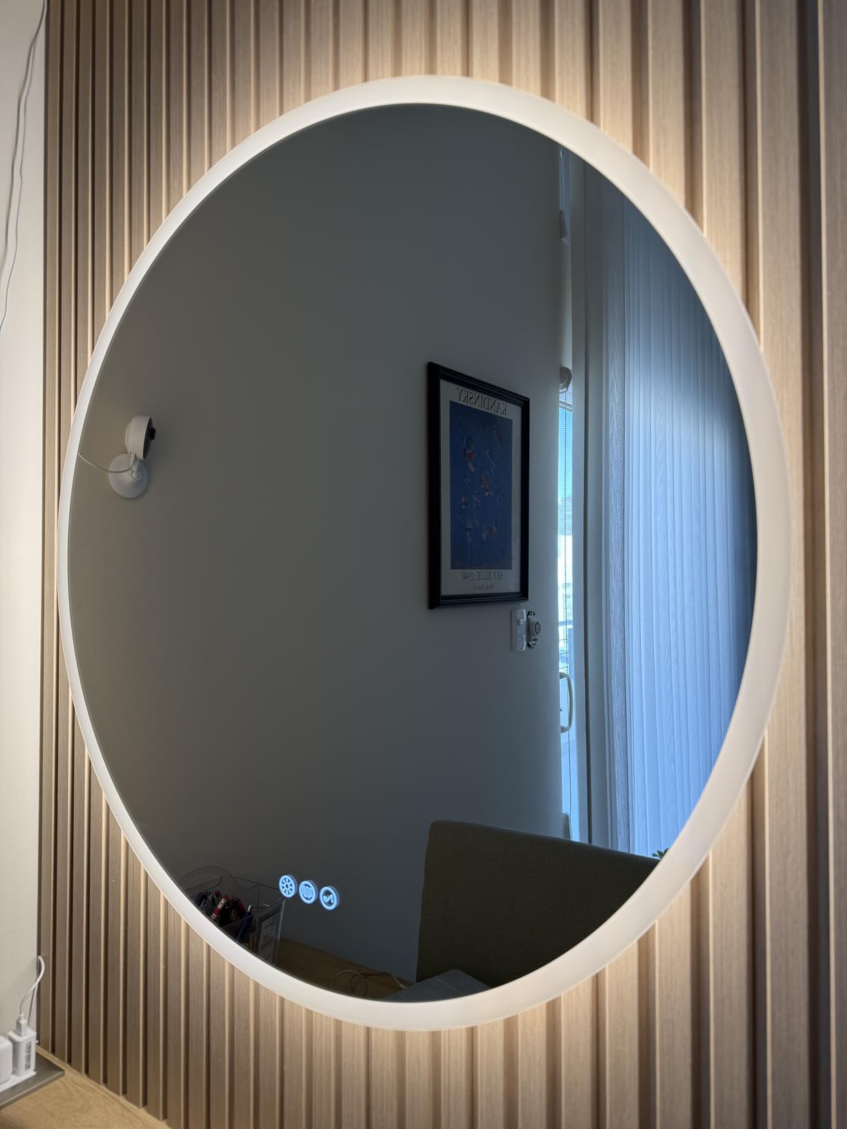 S·BAGNO 32'' Round Led Bathroom Mirror with Lights, Backlit and Front Lighted, Wall-Mounted Vanity Mirror 3000K/4000K/6500K, Inside Bluetooth Speaker Anti-Fog Dimmable Smart Mirror customer photo 2