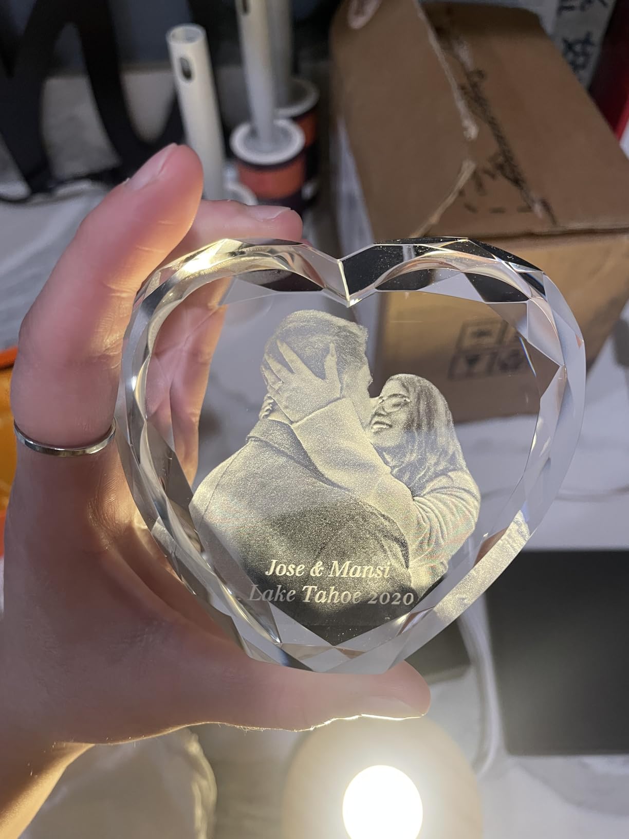 3D Crystal Photo, Personalized Valentines Day Gifts for Her, Mom, Women, Wife, Couple, Custom Gifts with Your Own Photo, Laser Etched Glass Picture for Anniversary, Heart, Small - Customer Photo 1