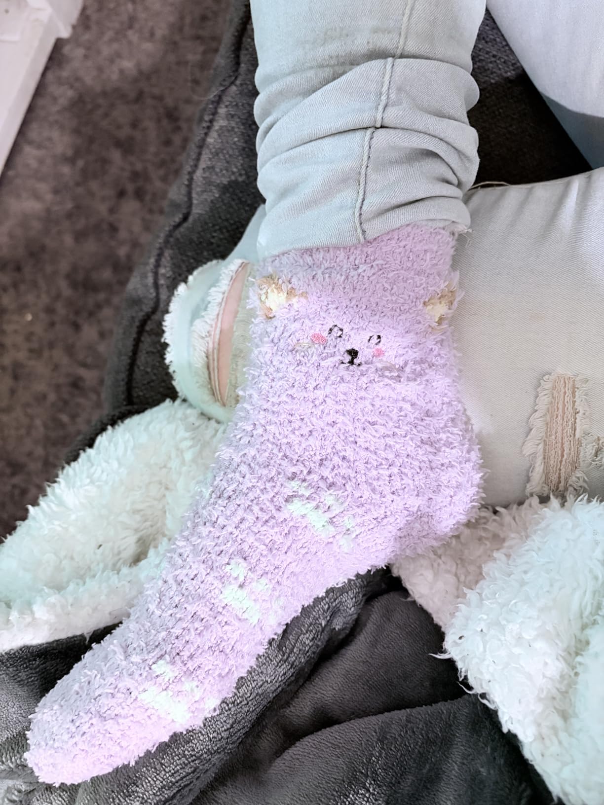 TEHOOK Warm & Cozy Valentines Gifts for Women, Fluffy Fuzzy Plush Sleeping Slipper Socks - Soft Warm Fabric - Customer Photo 3