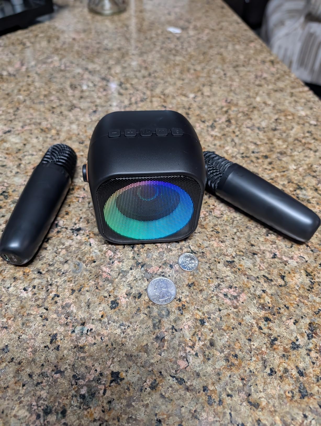 Mini Karaoke Machine, Portable Bluetooth Karaoke Speaker with 2 Wireless Microphones and Party Lights for Kids and Adults, Birthday Gifts for Girls Boys Family Home Party customer photo 1