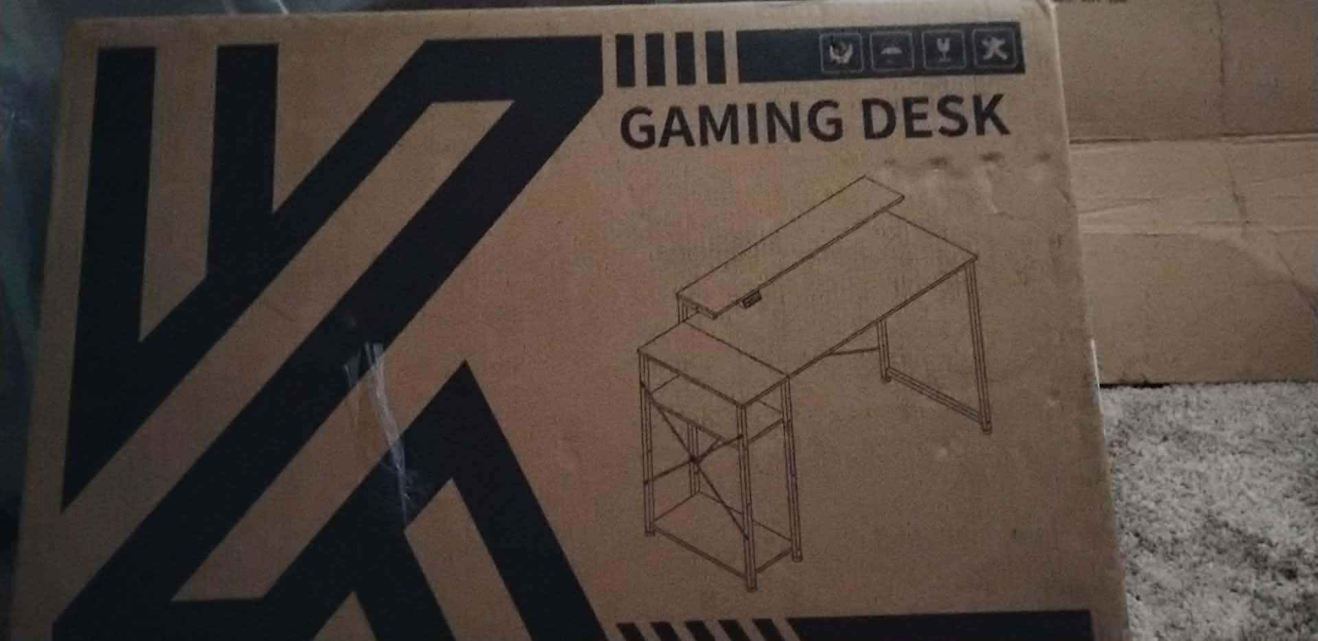 MOTPK 40 Inch Small Gaming Desk with Storage & Led Lights, Computer Desk with Shelf, Reversible Gamer Desk with Monitor Stand, Carbon Fiber Texture Black customer photo 1